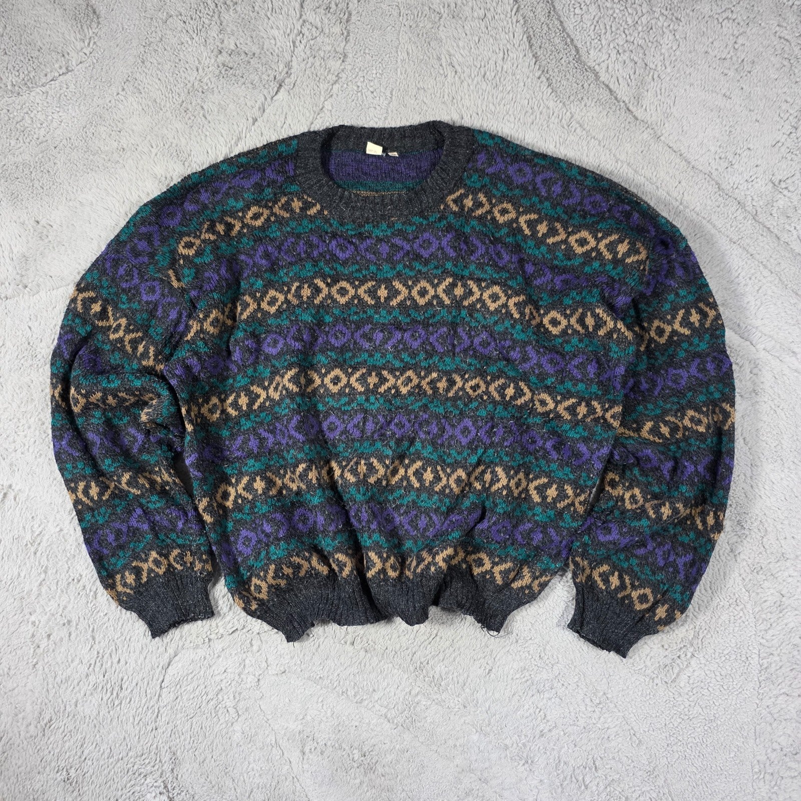 Vintage Men’s Patterned Knit Sweater Size M Multicolour Italian Made Retro