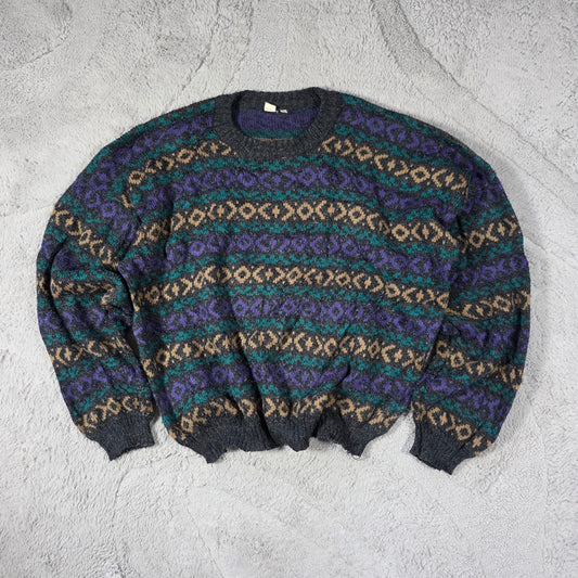 Vintage Men’s Patterned Knit Sweater Size M Multicolour Italian Made Retro