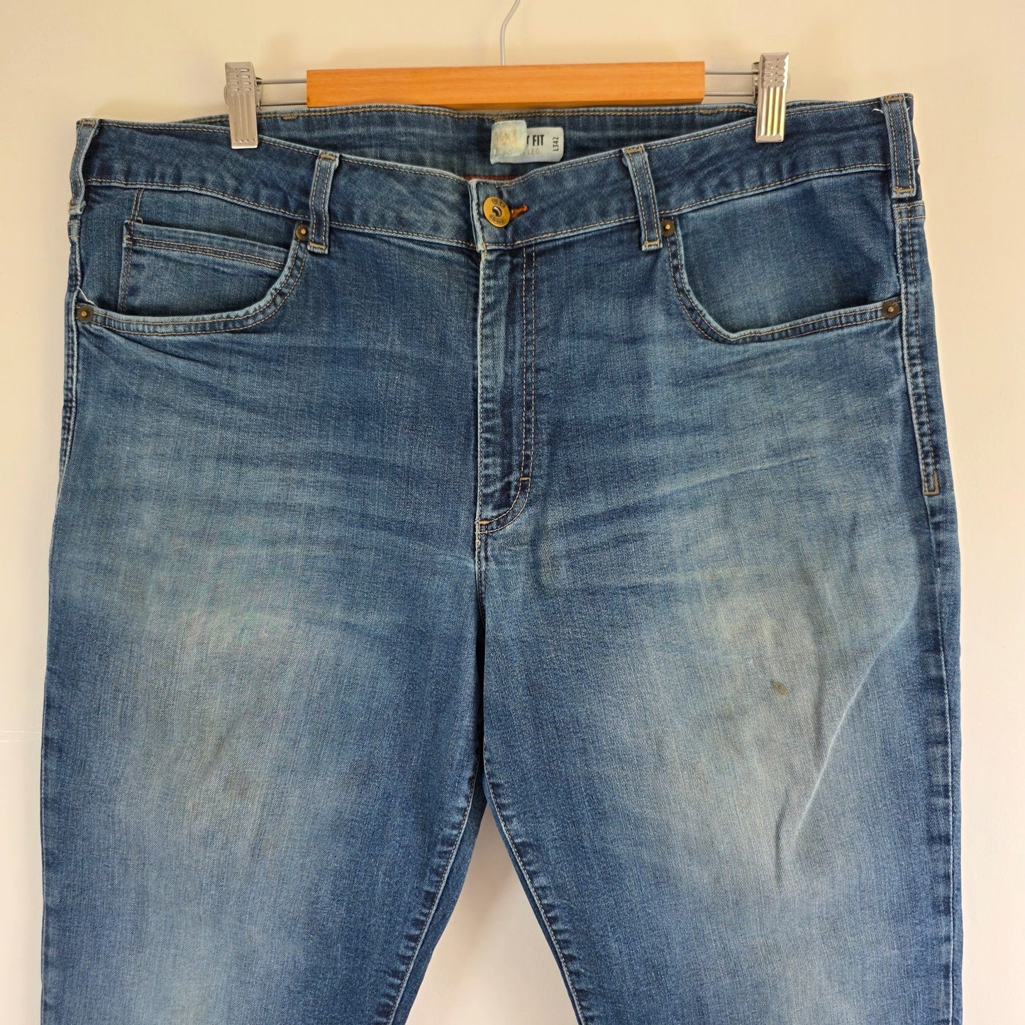 Lee Straight Fit Jeans W42 L29 Blue Denim Regular Fit Workwear Casual Men's L342