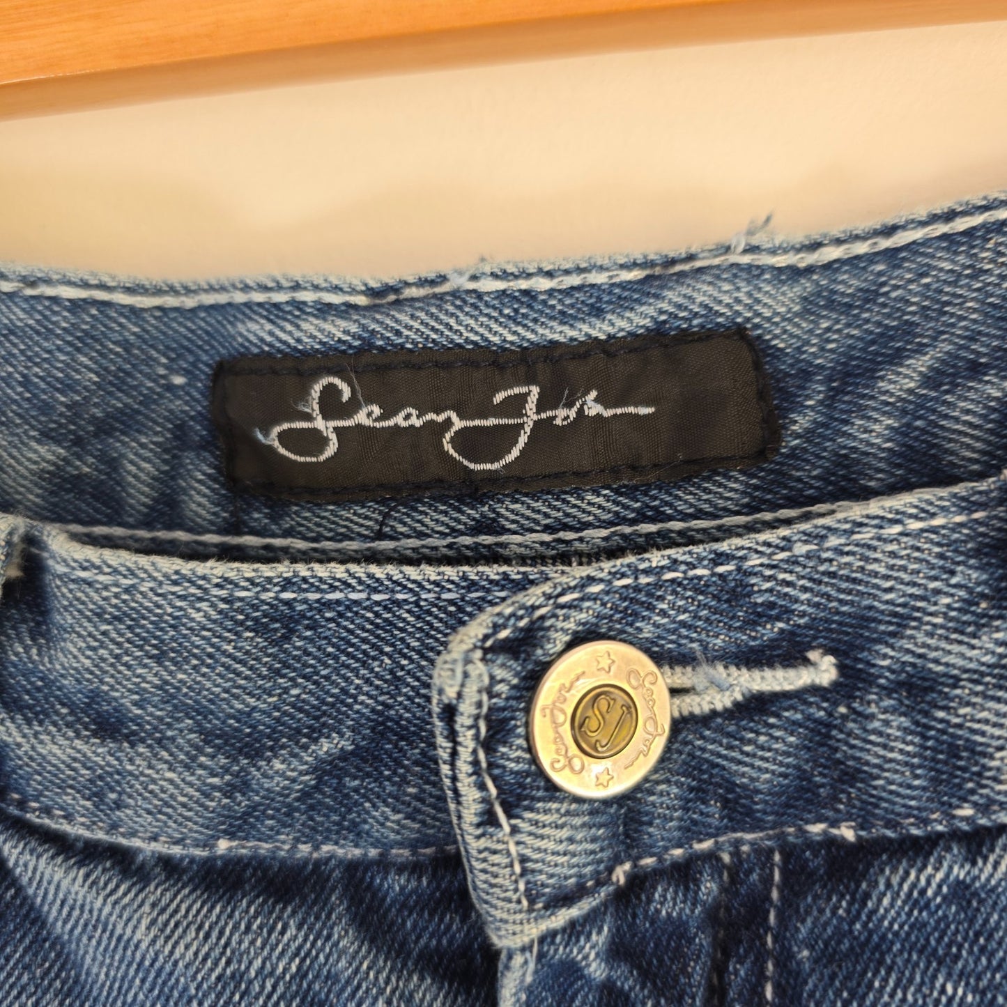 Sean John Long Denim Jorts W31 Blue Carpenter Shorts Y2K Hip Hop Baggy