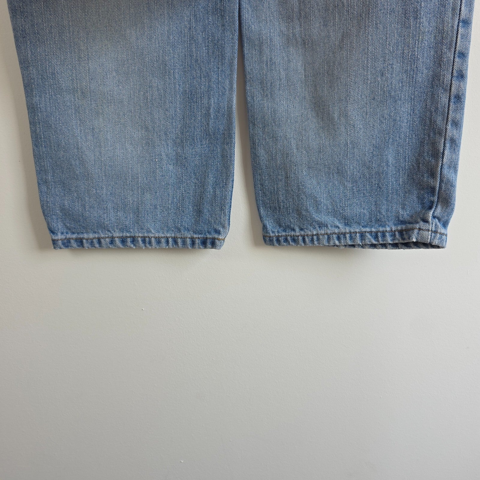 Ralph Lauren blue straight jeans 100% cotton with vintage Polo logo and light fading.