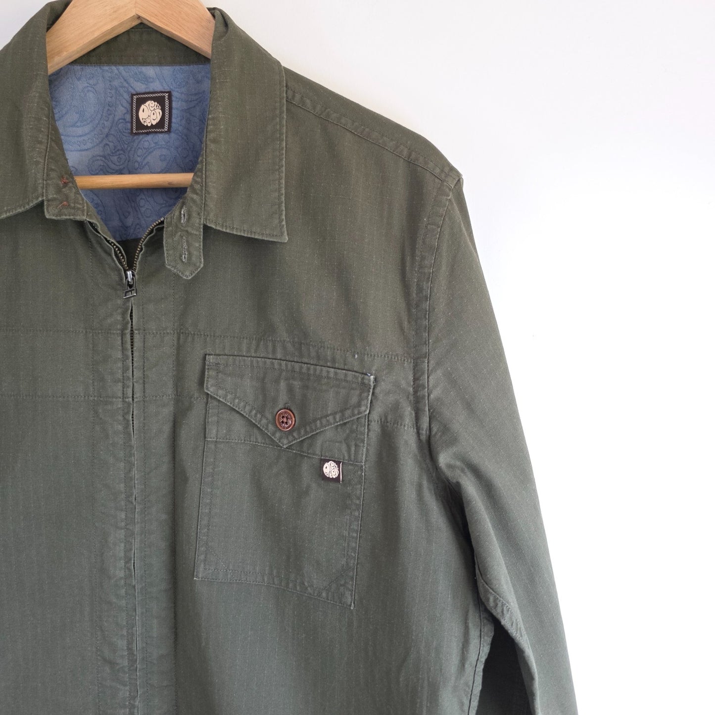 Pretty Green olive green long sleeve shirt 100% cotton casual style.