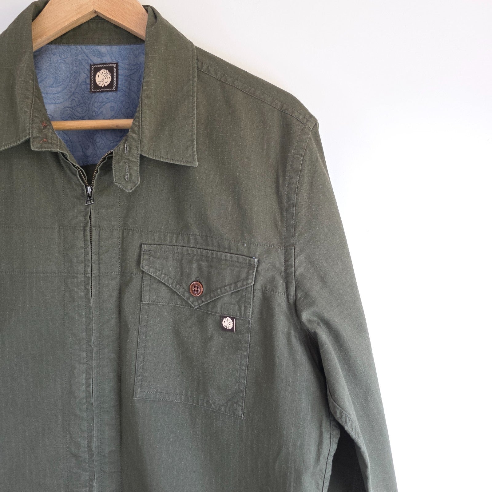 Pretty Green olive green long sleeve shirt 100% cotton casual style.