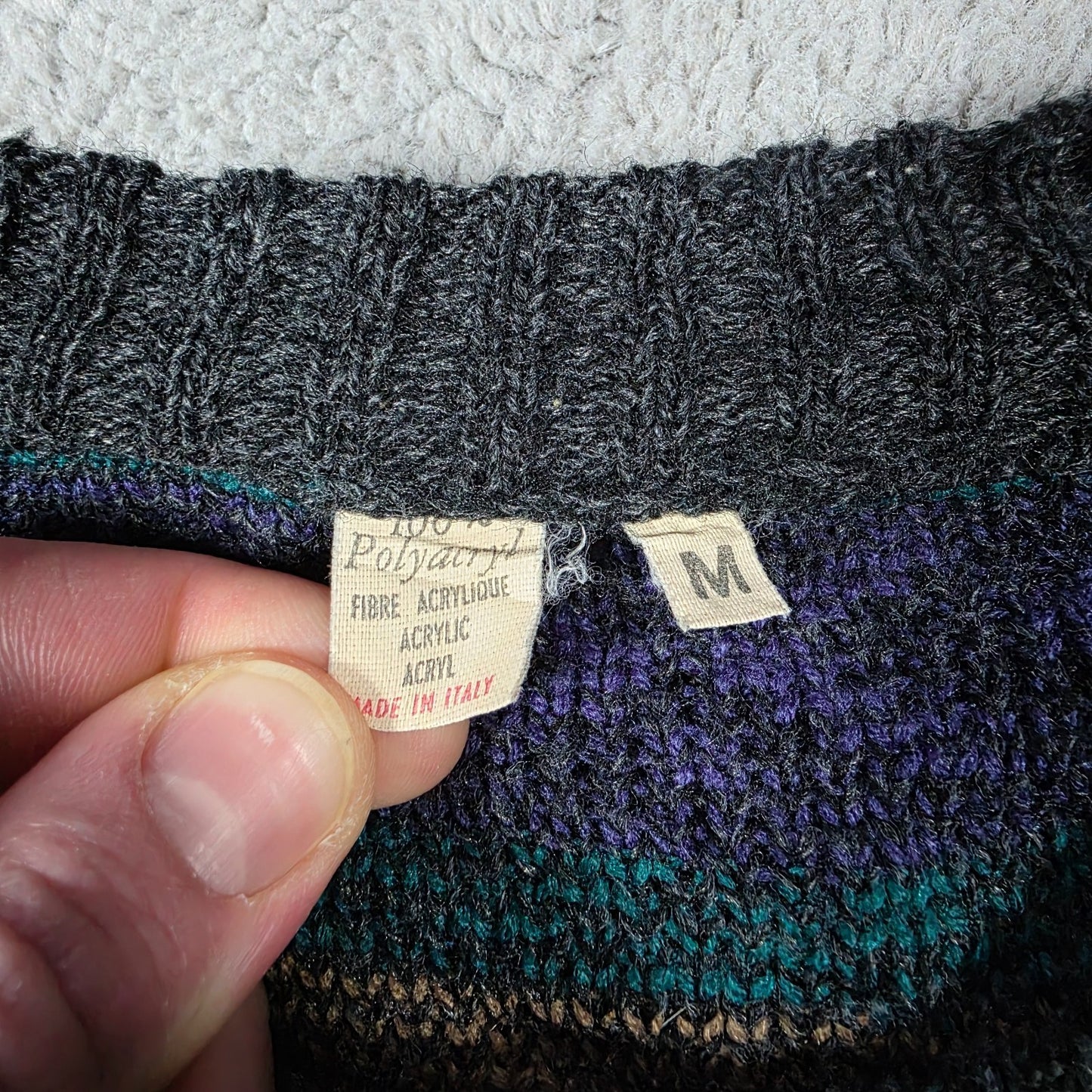 Vintage Men’s Patterned Knit Sweater Size M Multicolour Italian Made Retro