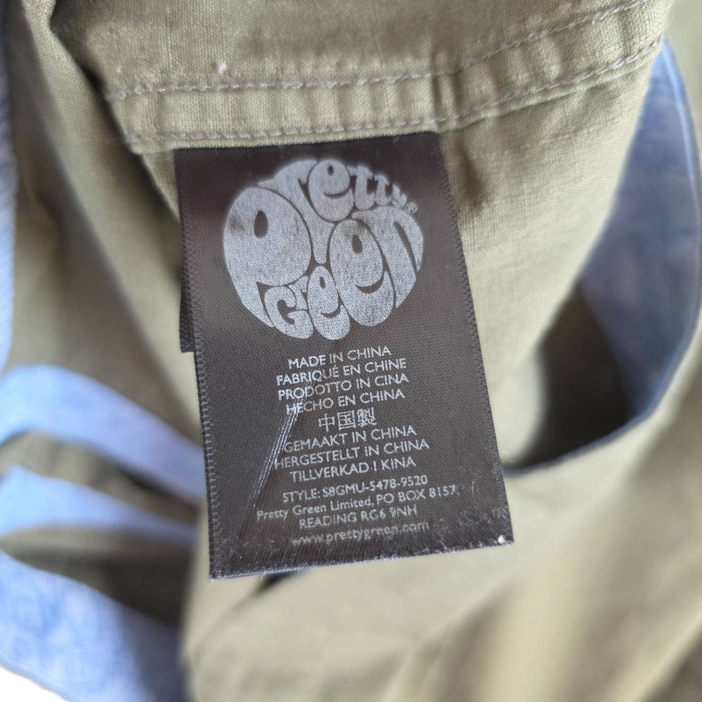 Pretty Green olive green long sleeve shirt 100% cotton casual style.