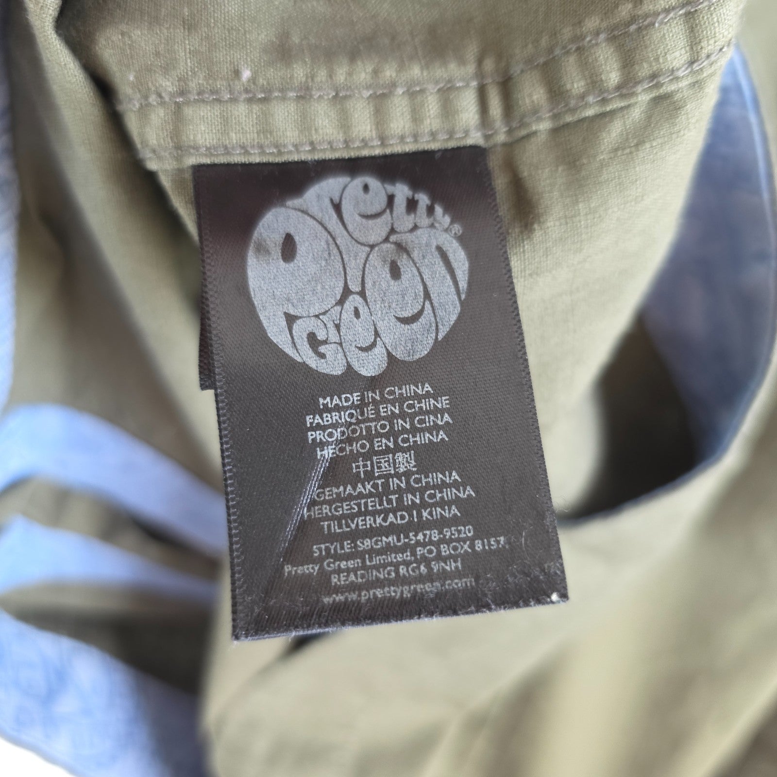 Pretty Green olive green long sleeve shirt 100% cotton casual style.