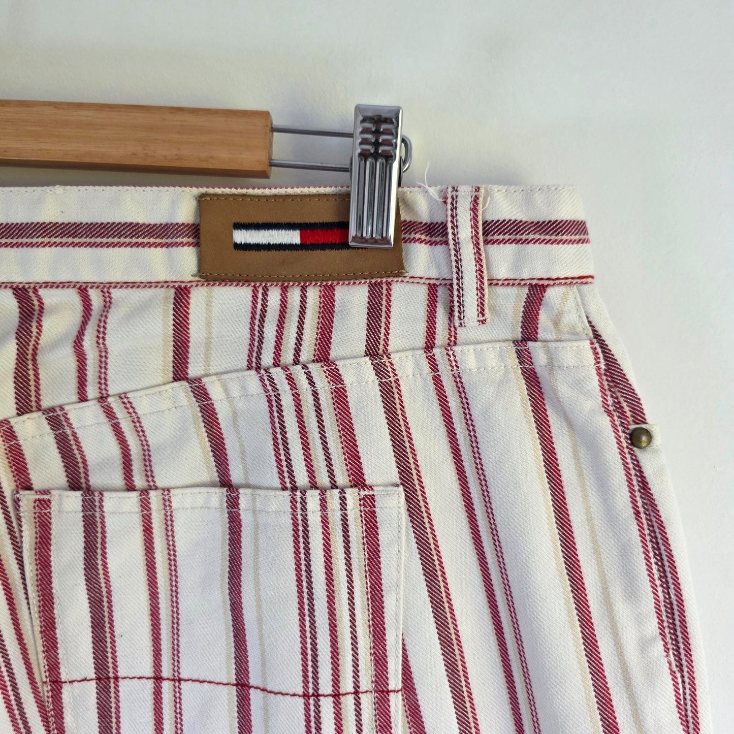 Vintage Tommy Hilfiger Women’s Stripe Jeans W38 L31 Red White Straight Leg Cotto
