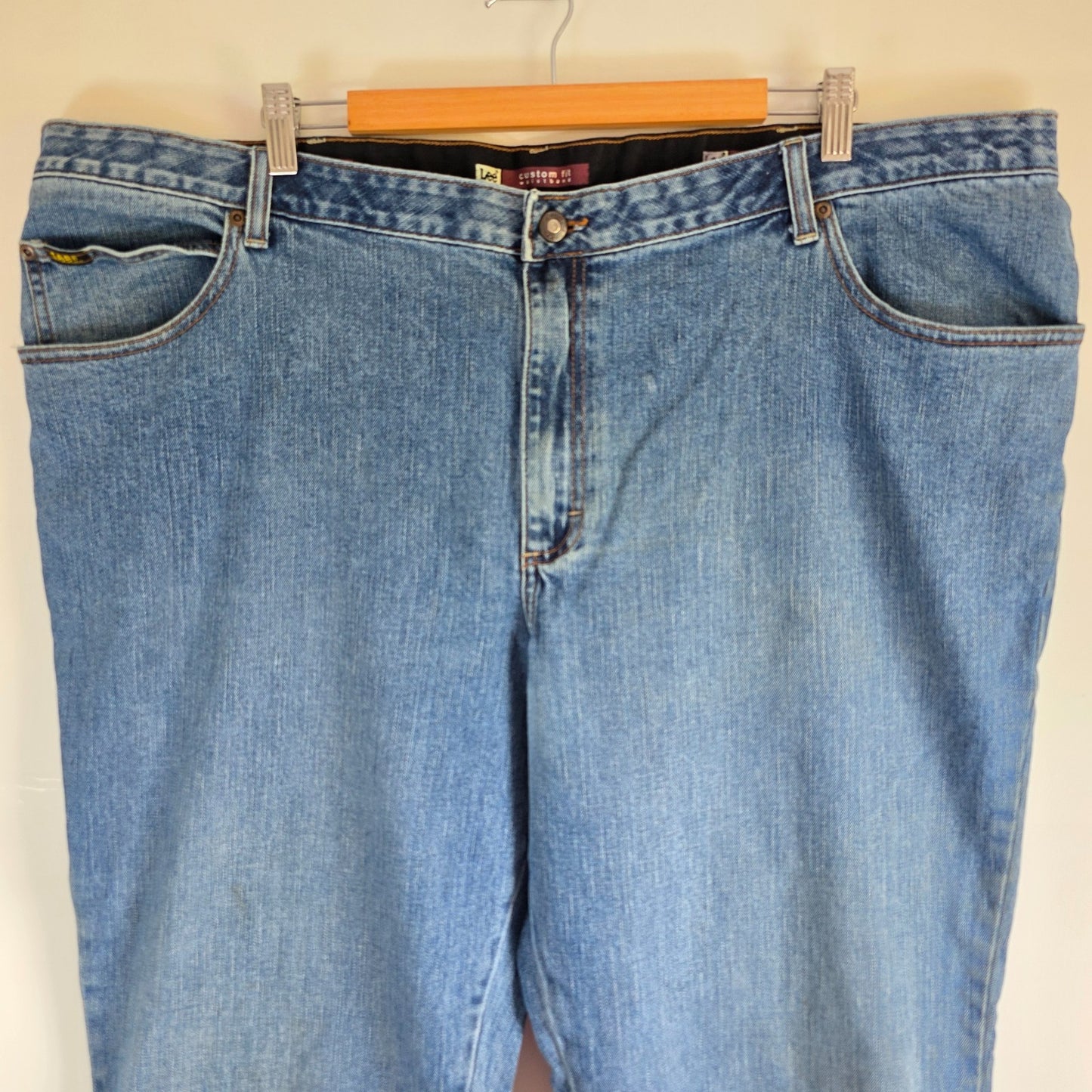 Lee Custom Fit Elasticated Waist Jeans W48 L28 Blue Relaxed Dad Denim