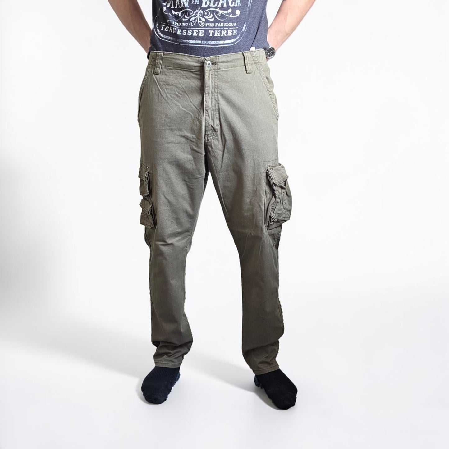 Wrangler Cargo Trousers W36 L32 Green Regular Taper Stretch Utility Combat Pants