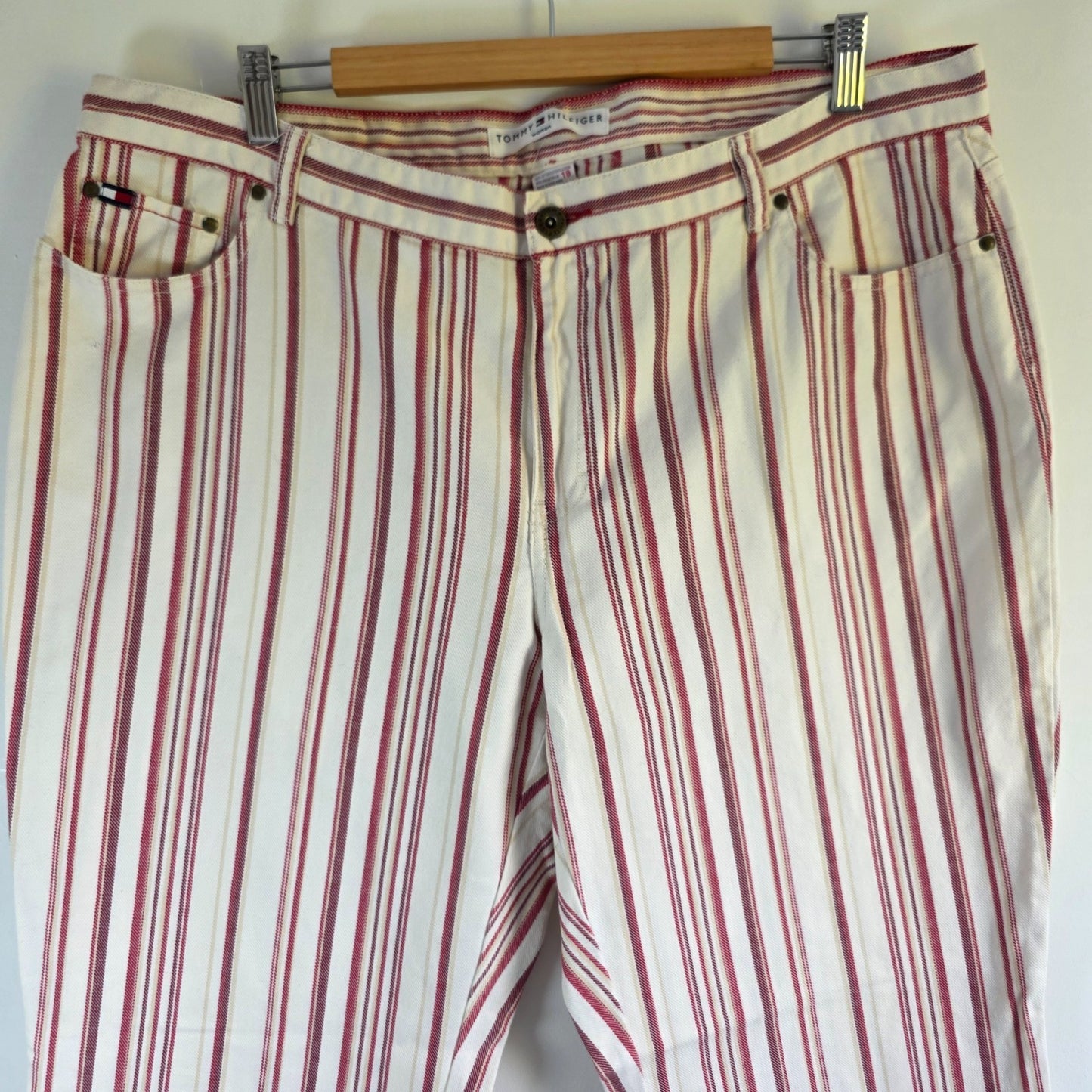 Vintage Tommy Hilfiger Women’s Stripe Jeans W38 L31 Red White Straight Leg Cotto