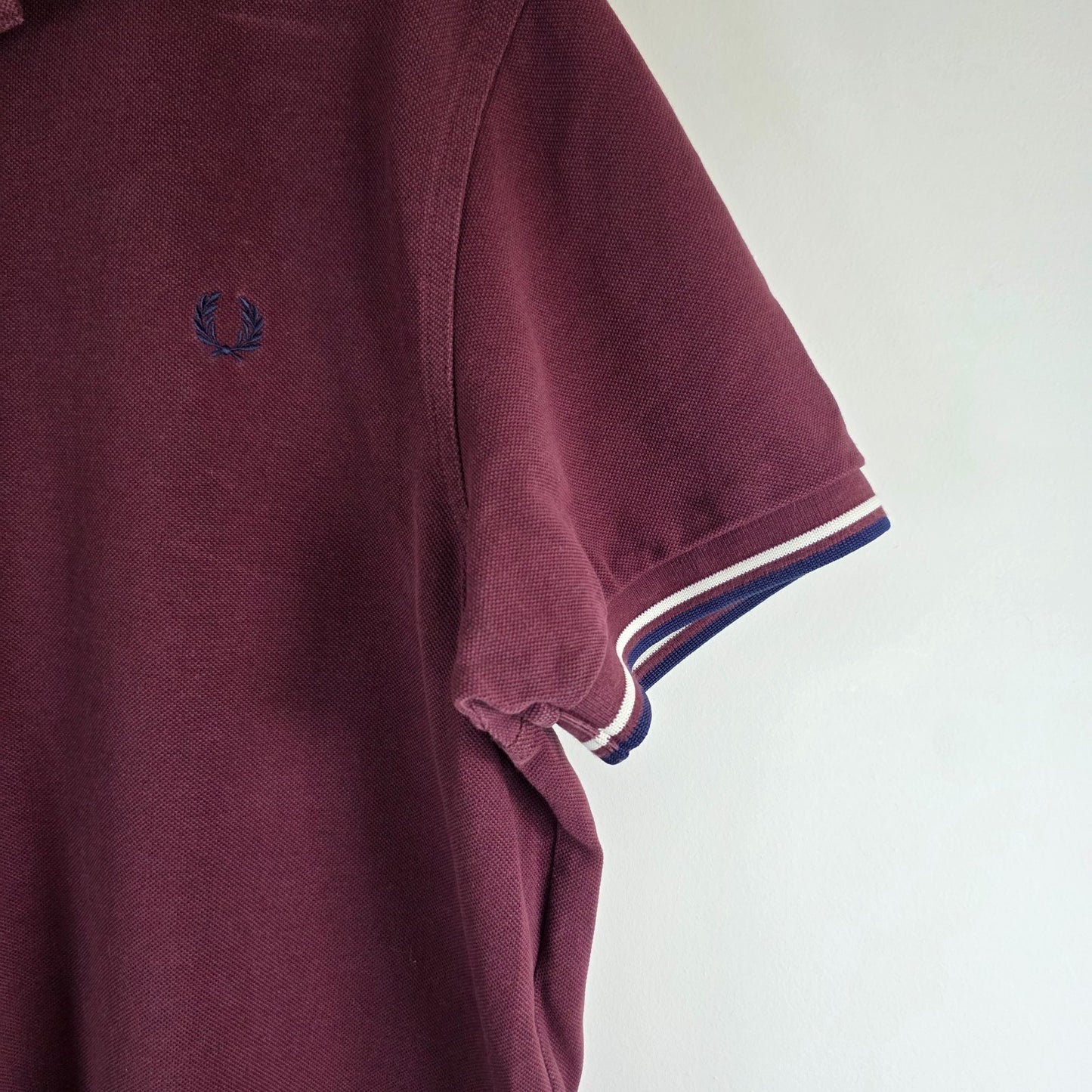 Fred Perry Twin Tipped Polo Shirt XL Burgundy Cotton Mod Preppy Casual Logo Top