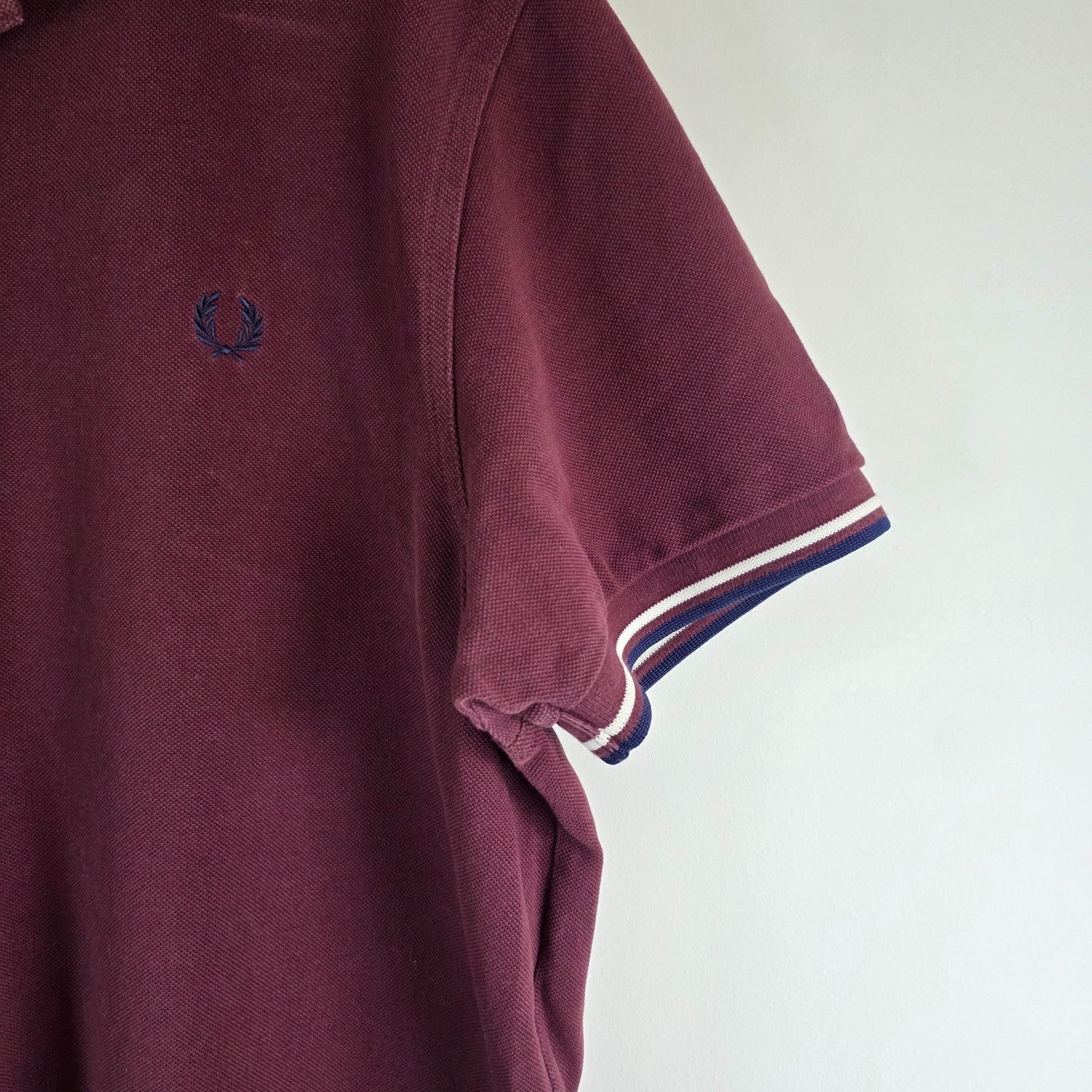 Fred Perry Twin Tipped Polo Shirt XL Burgundy Cotton Mod Preppy Casual Logo Top