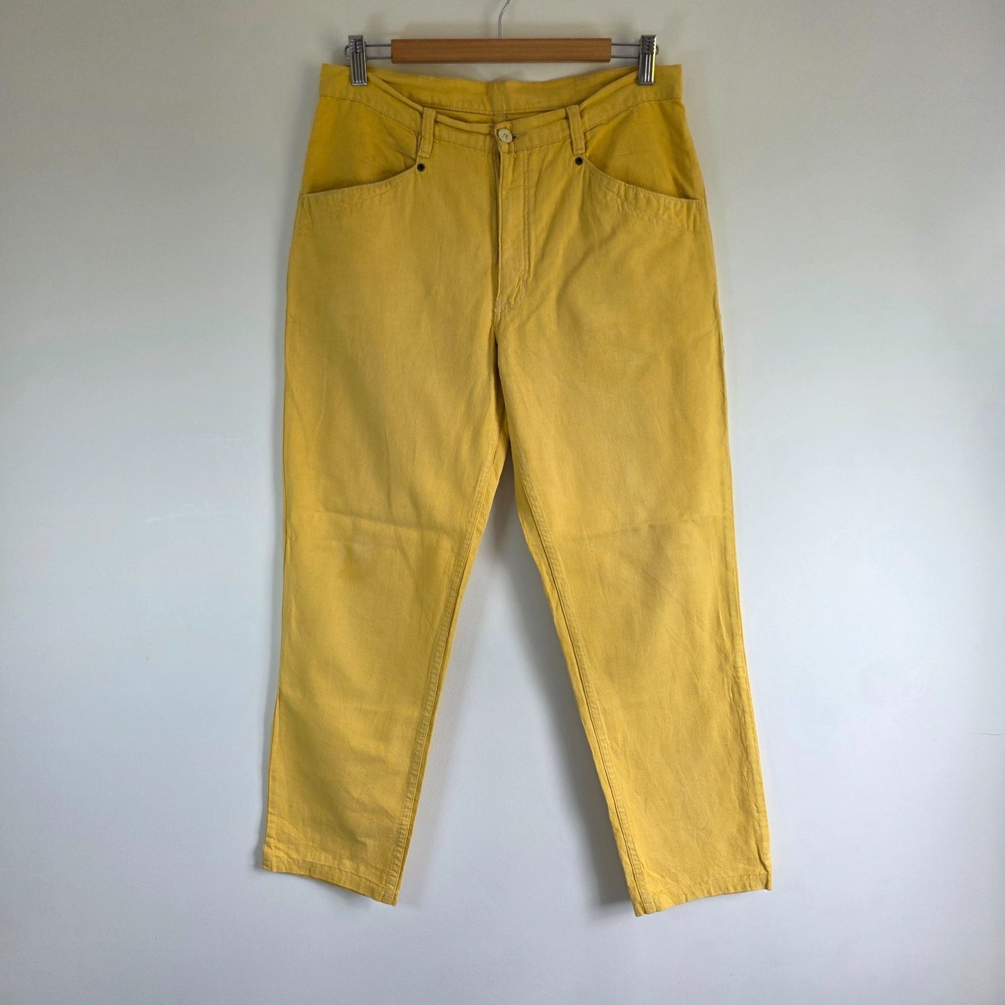 Vintage Wrangler Trousers W32 L28 Yellow Cotton Linen Summer Casual Men's