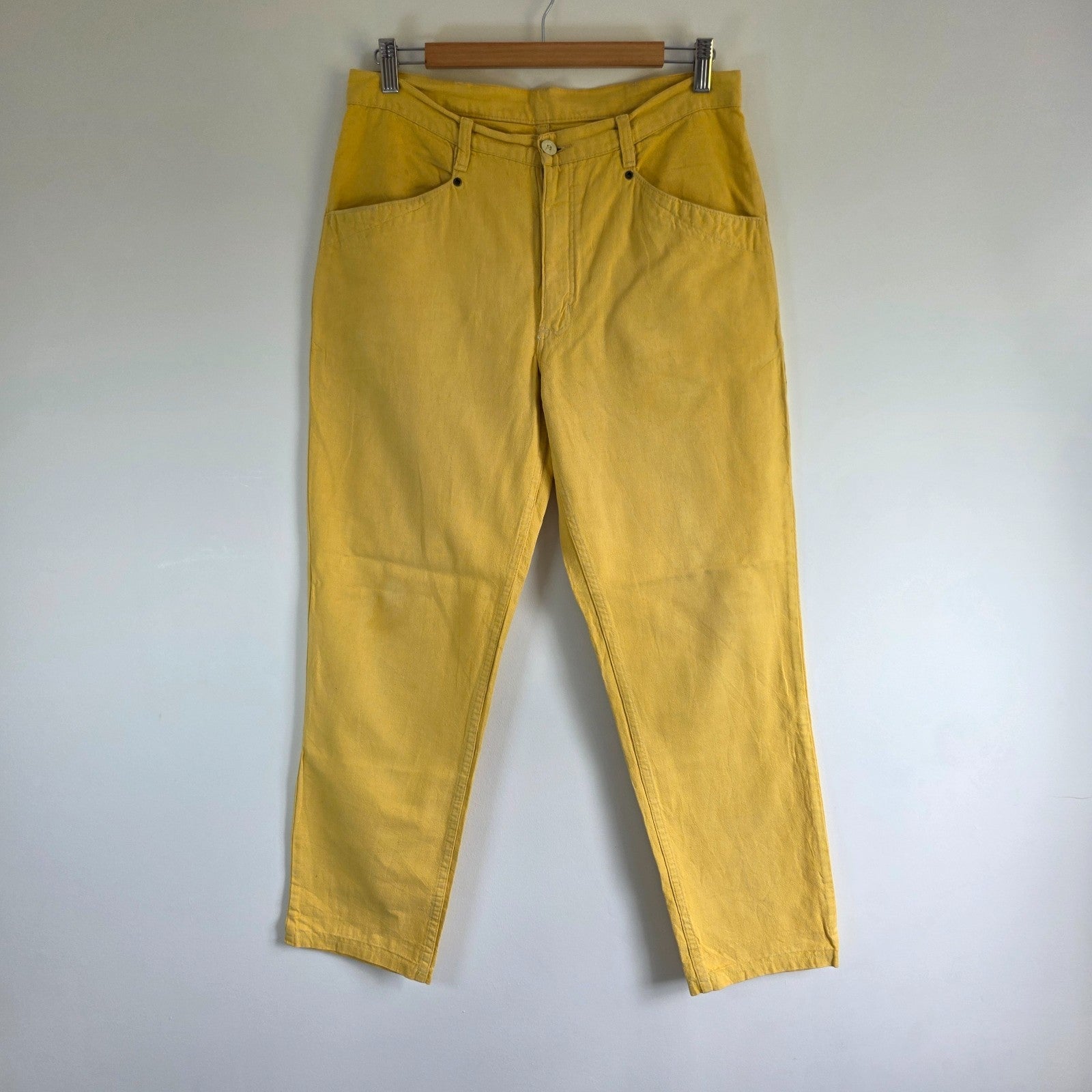 Vintage Wrangler Trousers W32 L28 Yellow Cotton Linen Summer Casual Men's