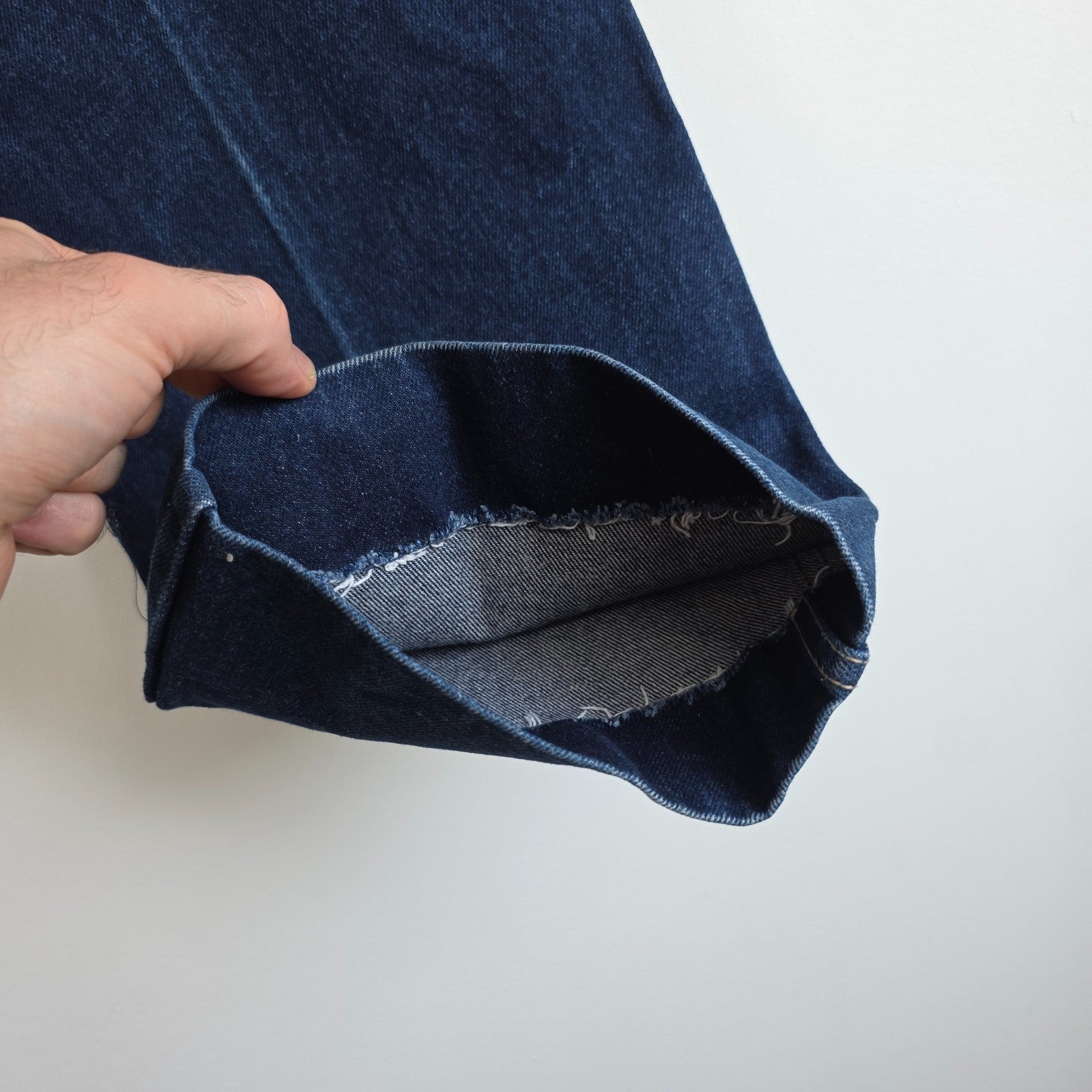 Calvin Klein blue straight leg jeans with vintage 90s style and cotton material.