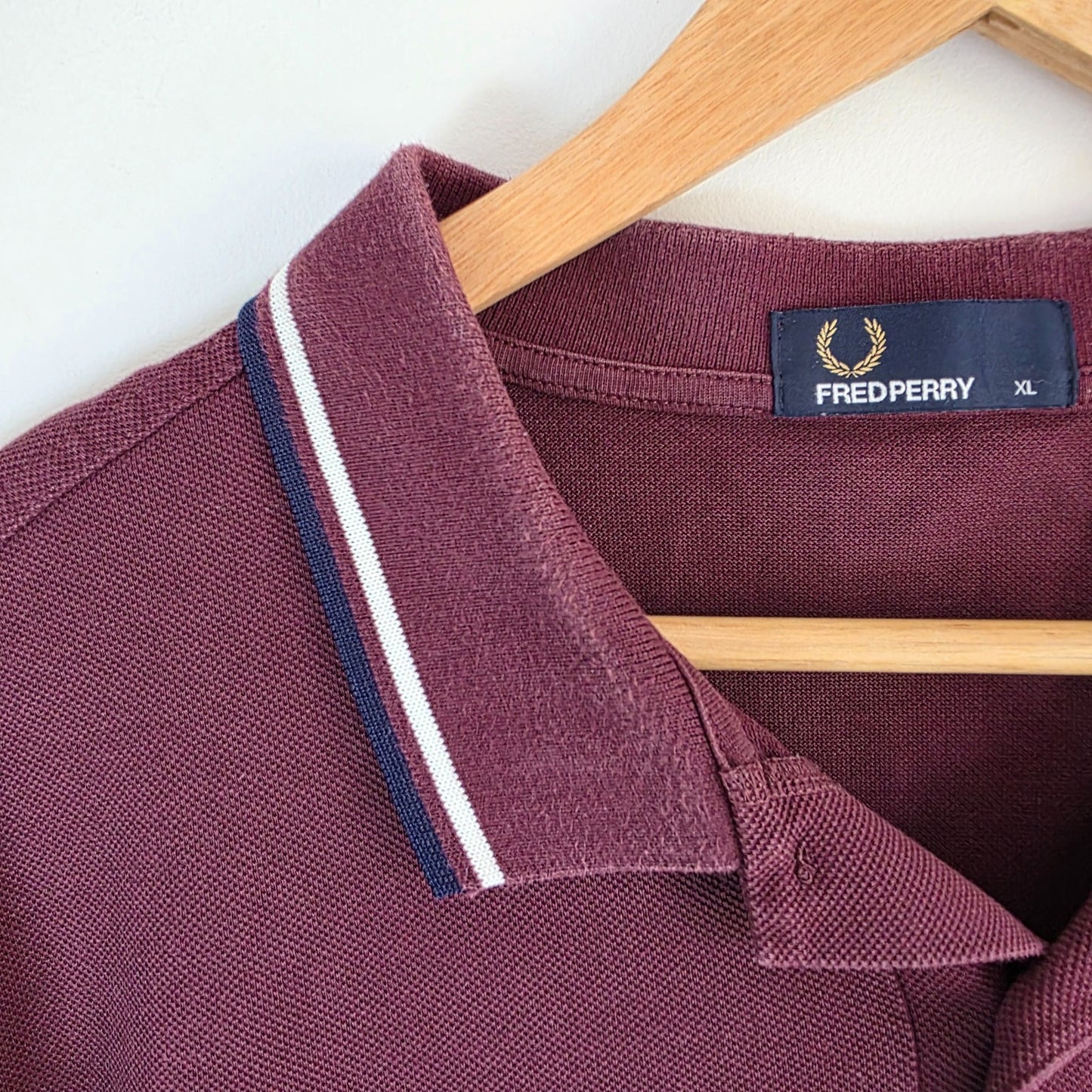 Fred Perry Twin Tipped Polo Shirt XL Burgundy Cotton Mod Preppy Casual Logo Top