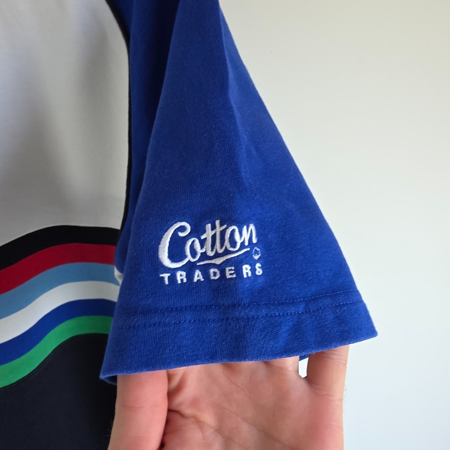 Cotton Traders multicolour rugby polo shirt featuring RBS 6 Nations logo and 100% cotton material.