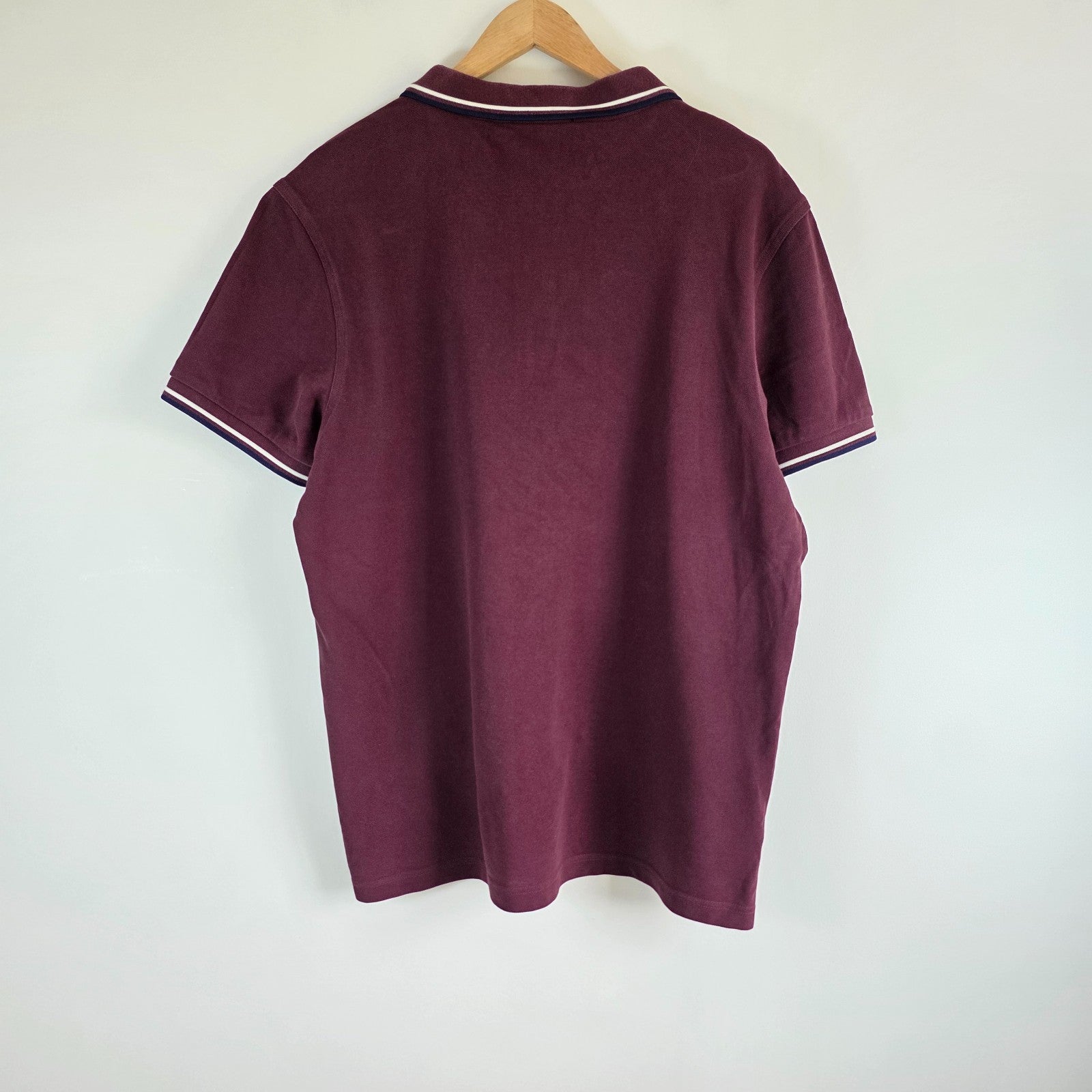 Fred Perry Twin Tipped Polo Shirt XL Burgundy Cotton Mod Preppy Casual Logo Top