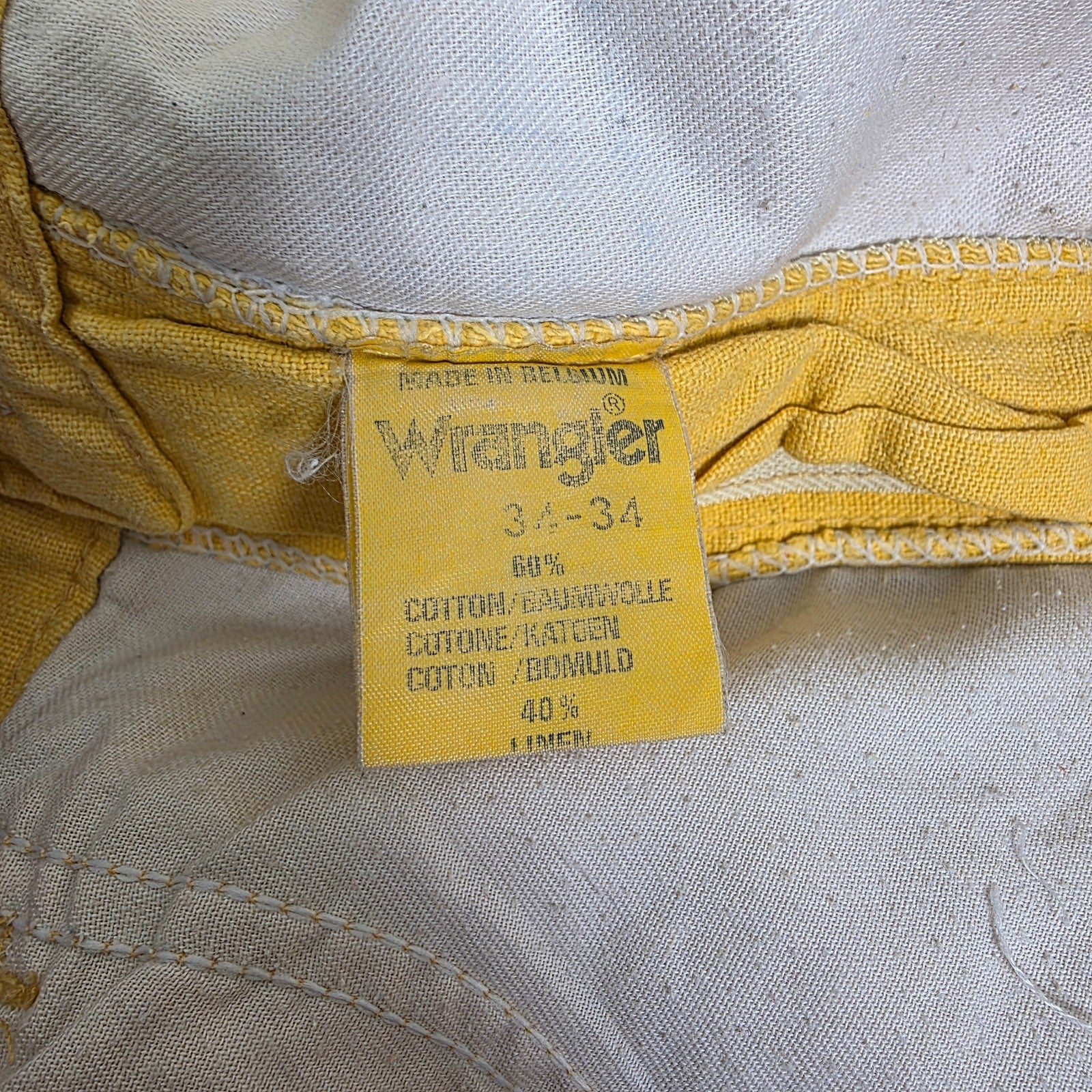 Vintage Wrangler Trousers W32 L28 Yellow Cotton Linen Summer Casual Men's