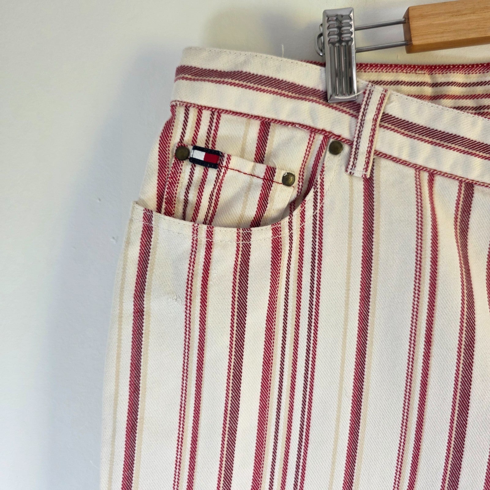 Vintage Tommy Hilfiger Women’s Stripe Jeans W38 L31 Red White Straight Leg Cotto