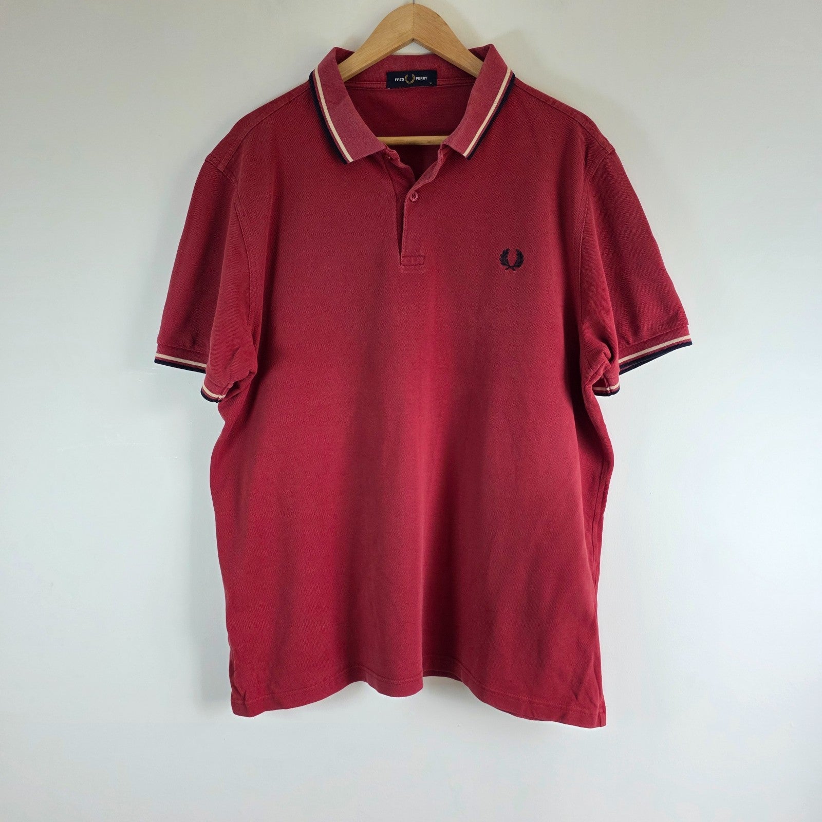 Fred Perry Twin Tipped Polo Shirt Red XL Cotton Classic Casual Mod Preppy