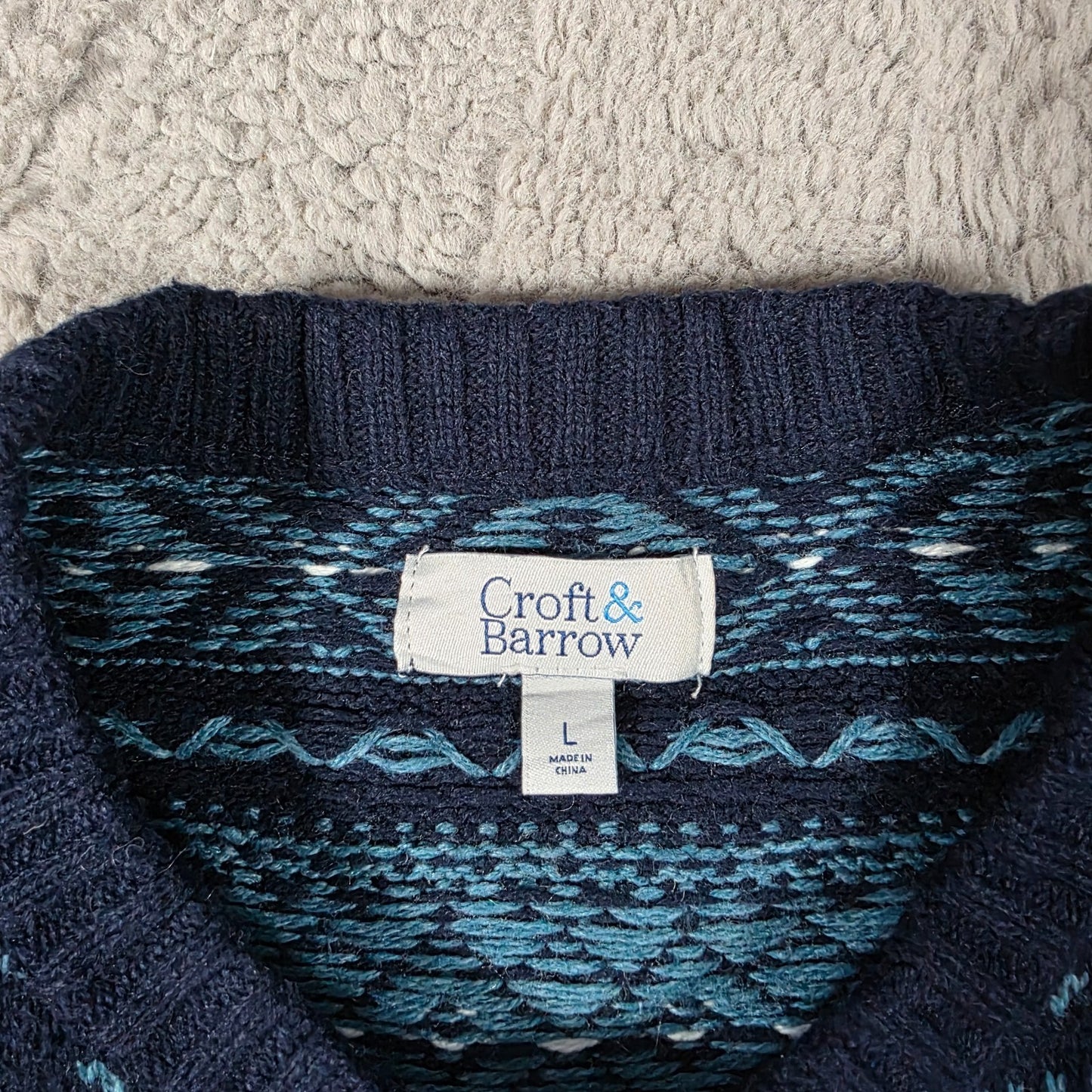 Croft &amp; Barrow Men’s Patterned Knit Sweater Navy Blue Size L Vintage Style