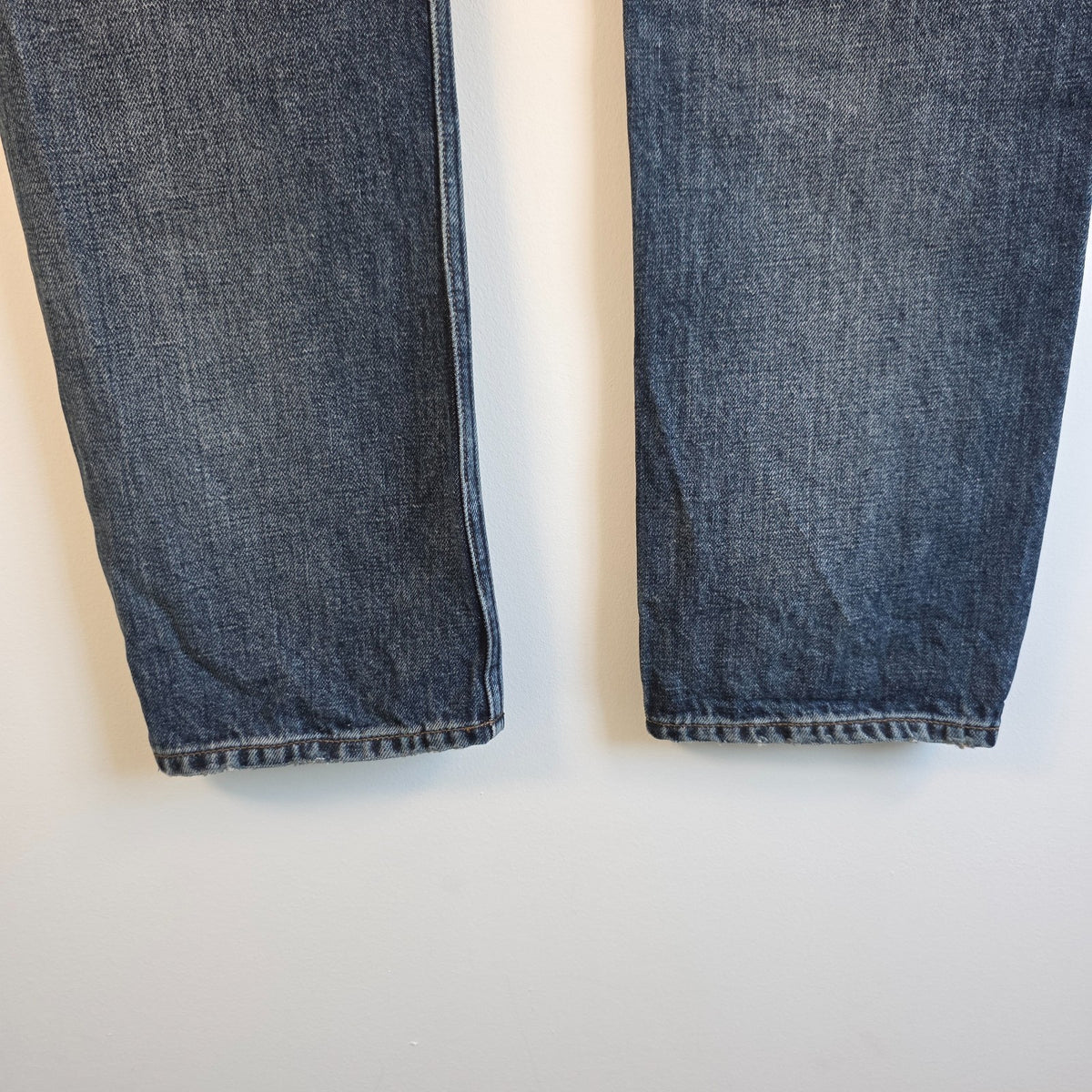 AllSaints blue straight jeans faded wash five-pocket styling 100% cotton