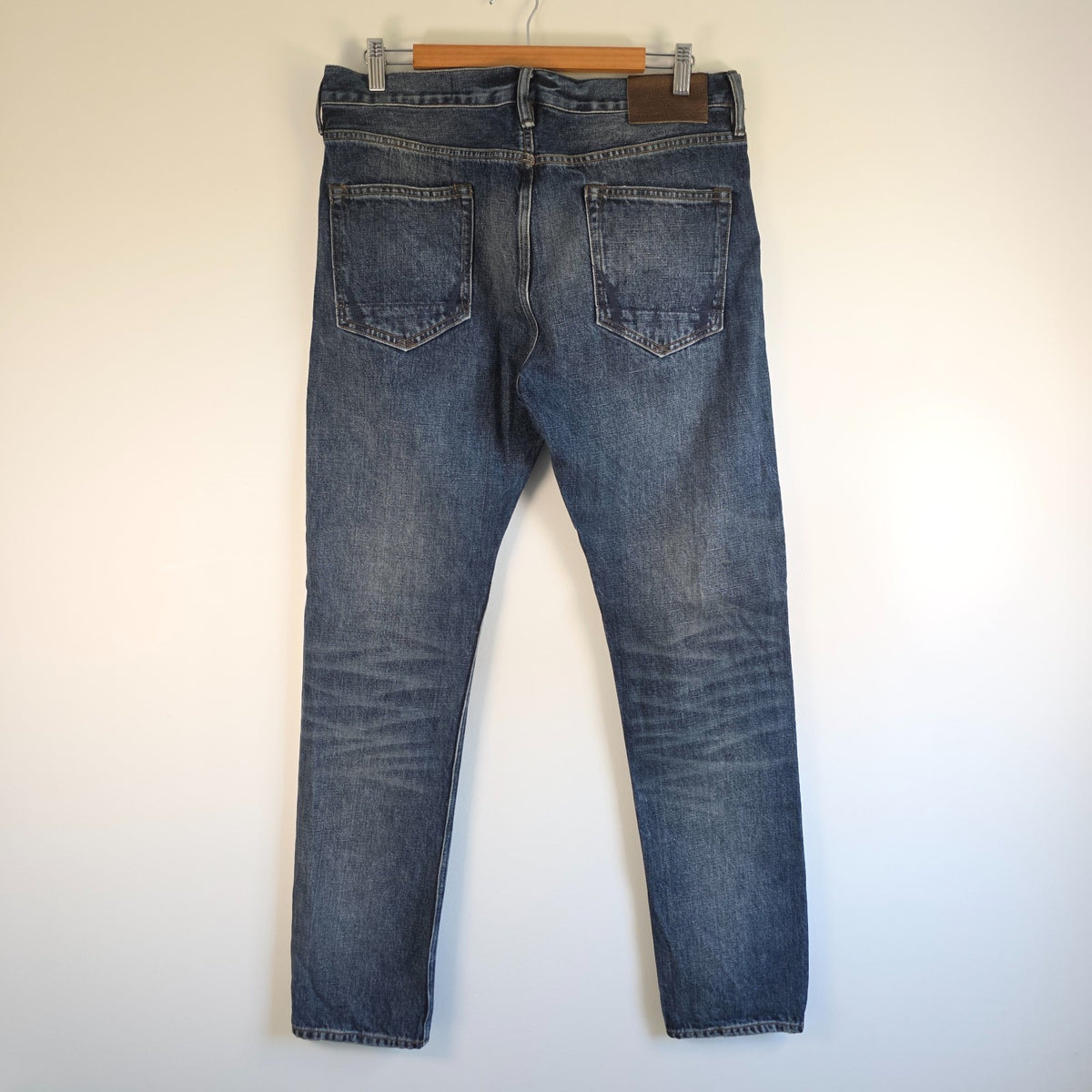 AllSaints blue straight jeans faded wash five-pocket styling 100% cotton
