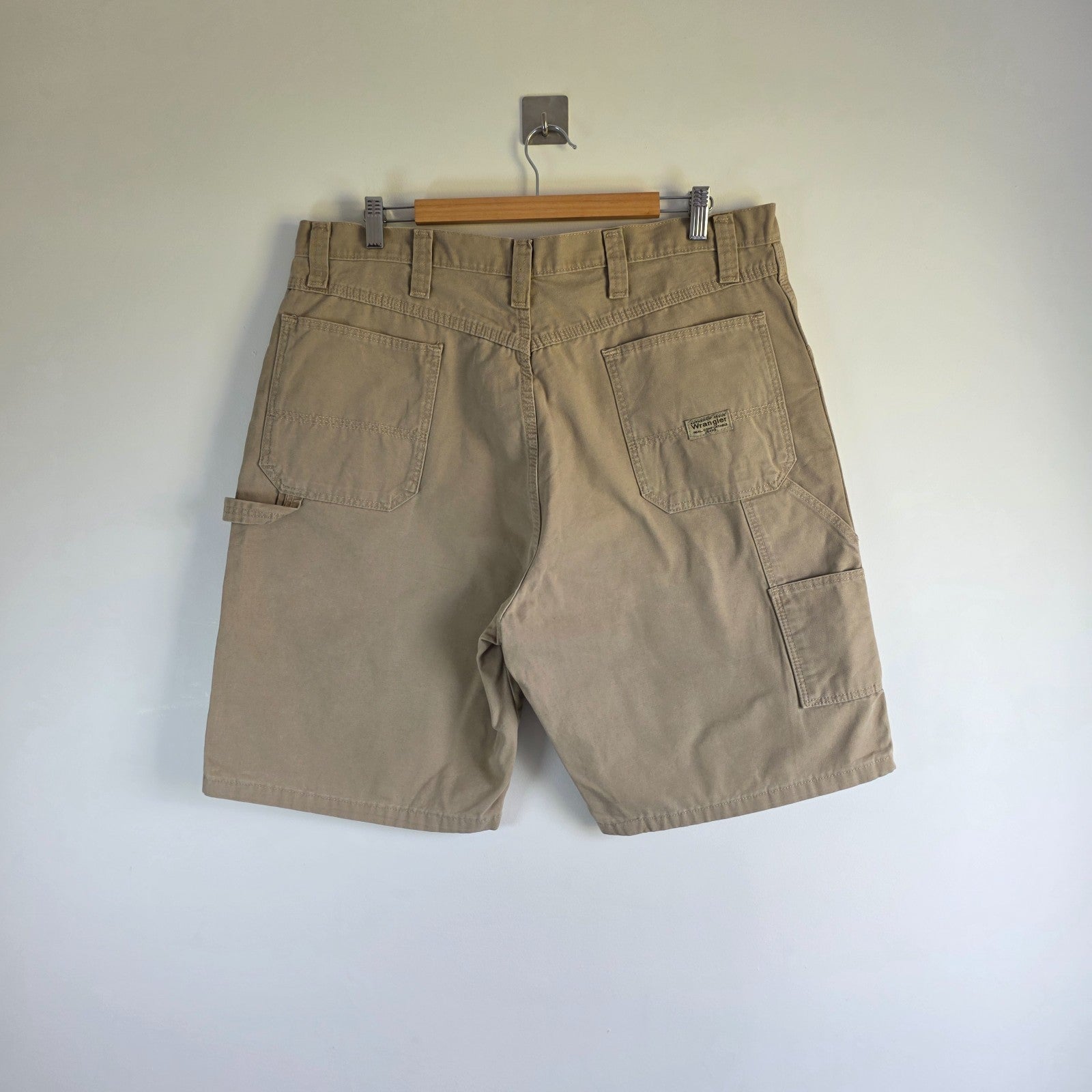 Wrangler Carpenter Shorts W38 Beige Workwear Utility Cargo Shorts Mens Cotton