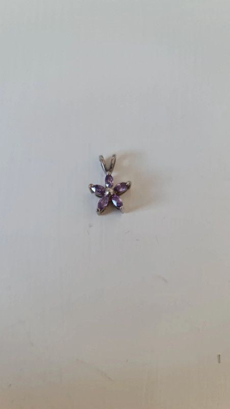 Sterling Silver Flower Pendant with Purple Stones