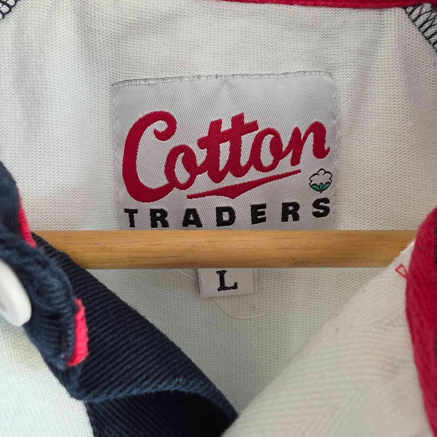 Cotton Traders multicolour rugby polo shirt featuring RBS 6 Nations logo and 100% cotton material.
