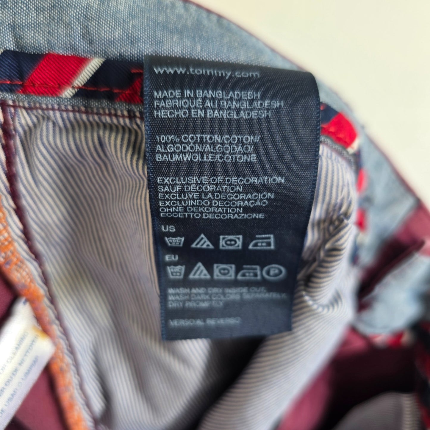 Tommy Hilfiger Chino Trousers W29 L29 Burgundy Red Straight Fit Men's Cotton