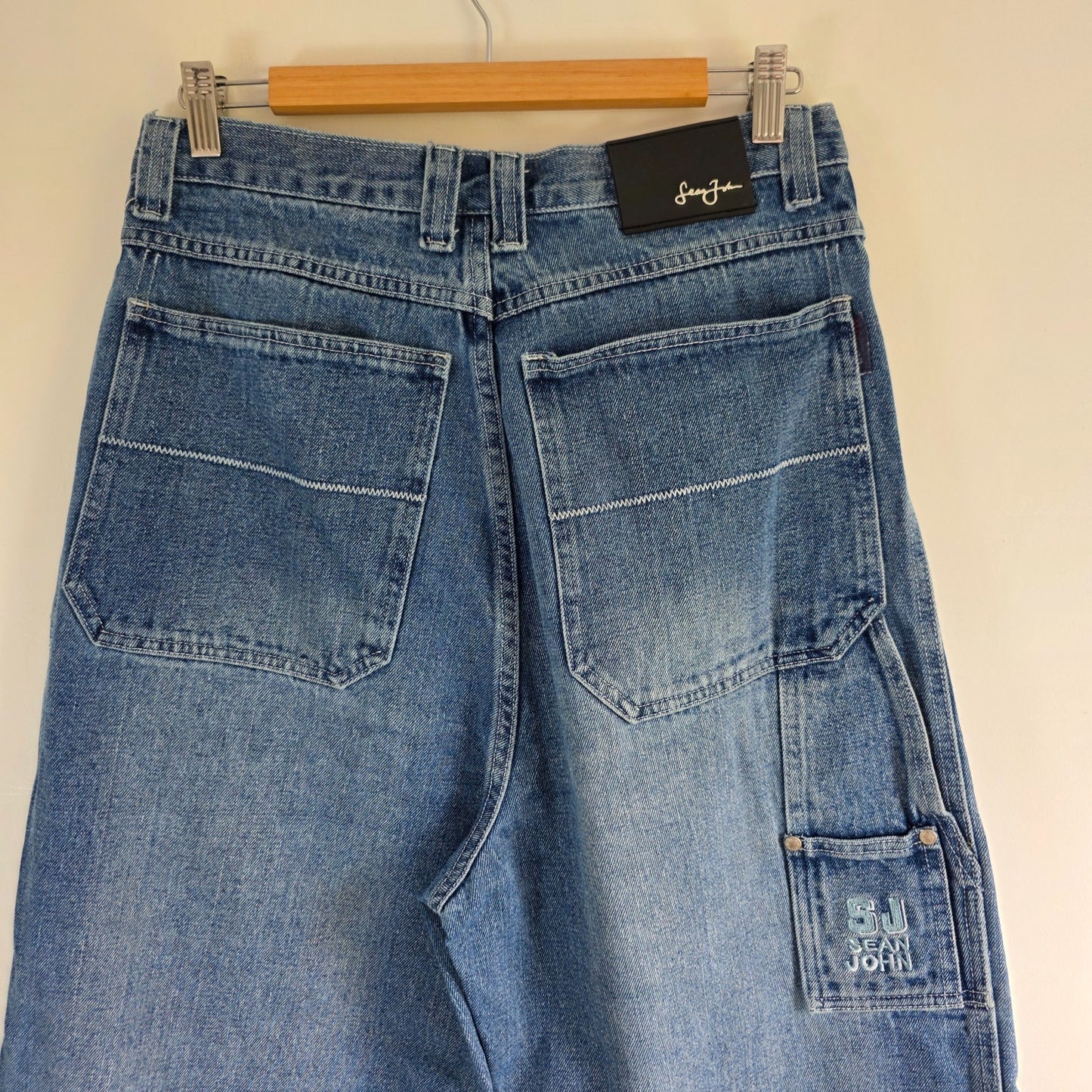 Sean John Long Denim Jorts W31 Blue Carpenter Shorts Y2K Hip Hop Baggy