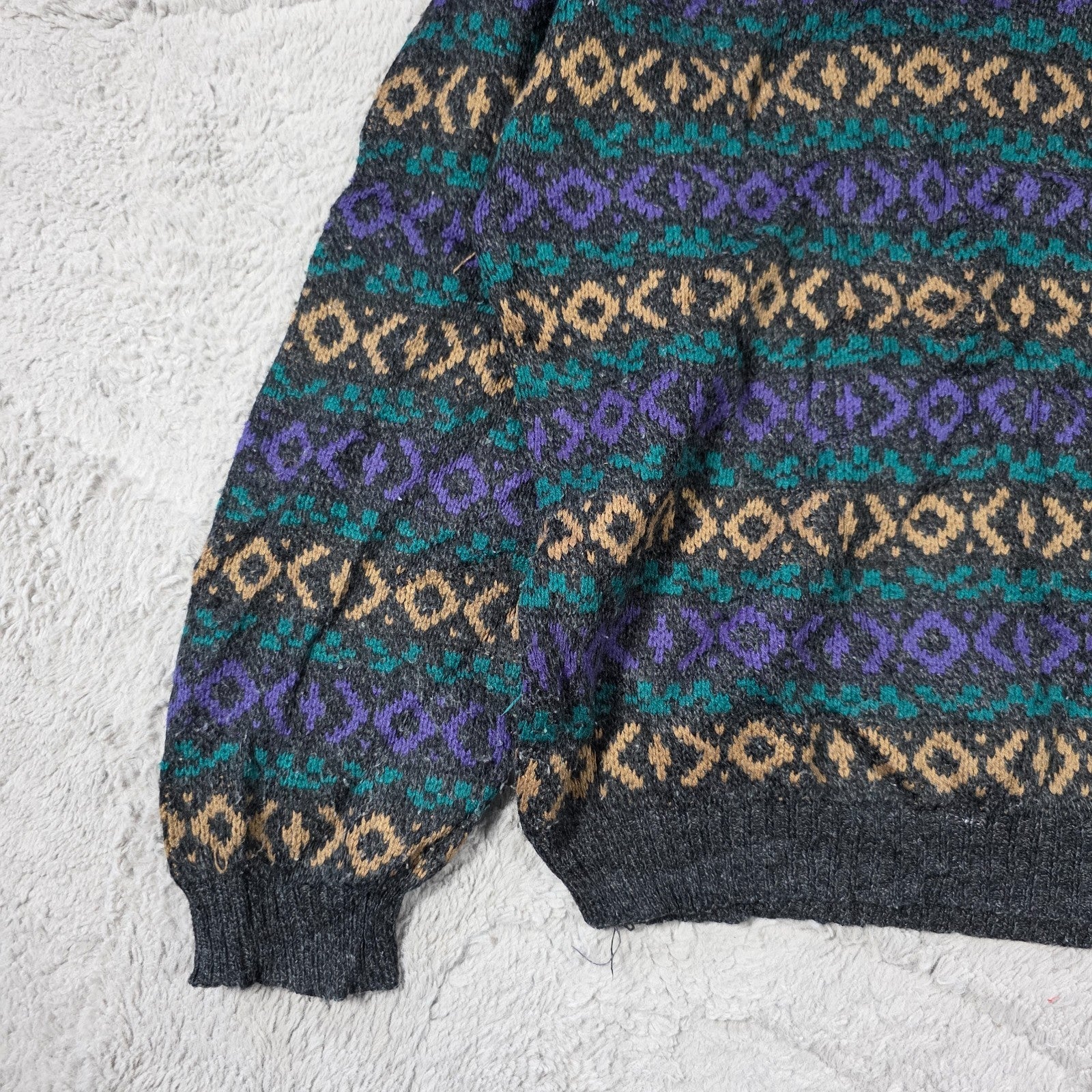 Vintage Men’s Patterned Knit Sweater Size M Multicolour Italian Made Retro