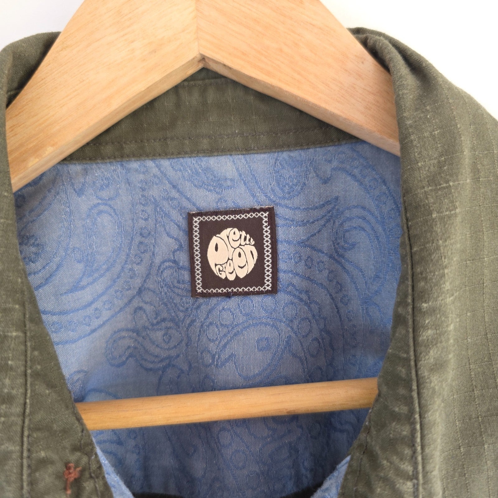 Pretty Green olive green long sleeve shirt 100% cotton casual style.