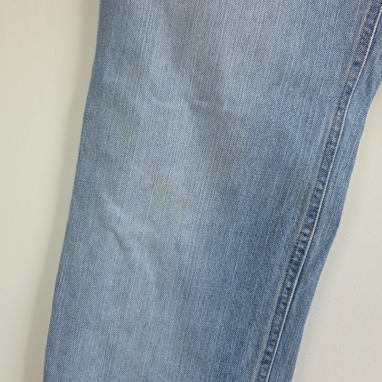 Ralph Lauren blue straight jeans 100% cotton with vintage Polo logo and light fading.