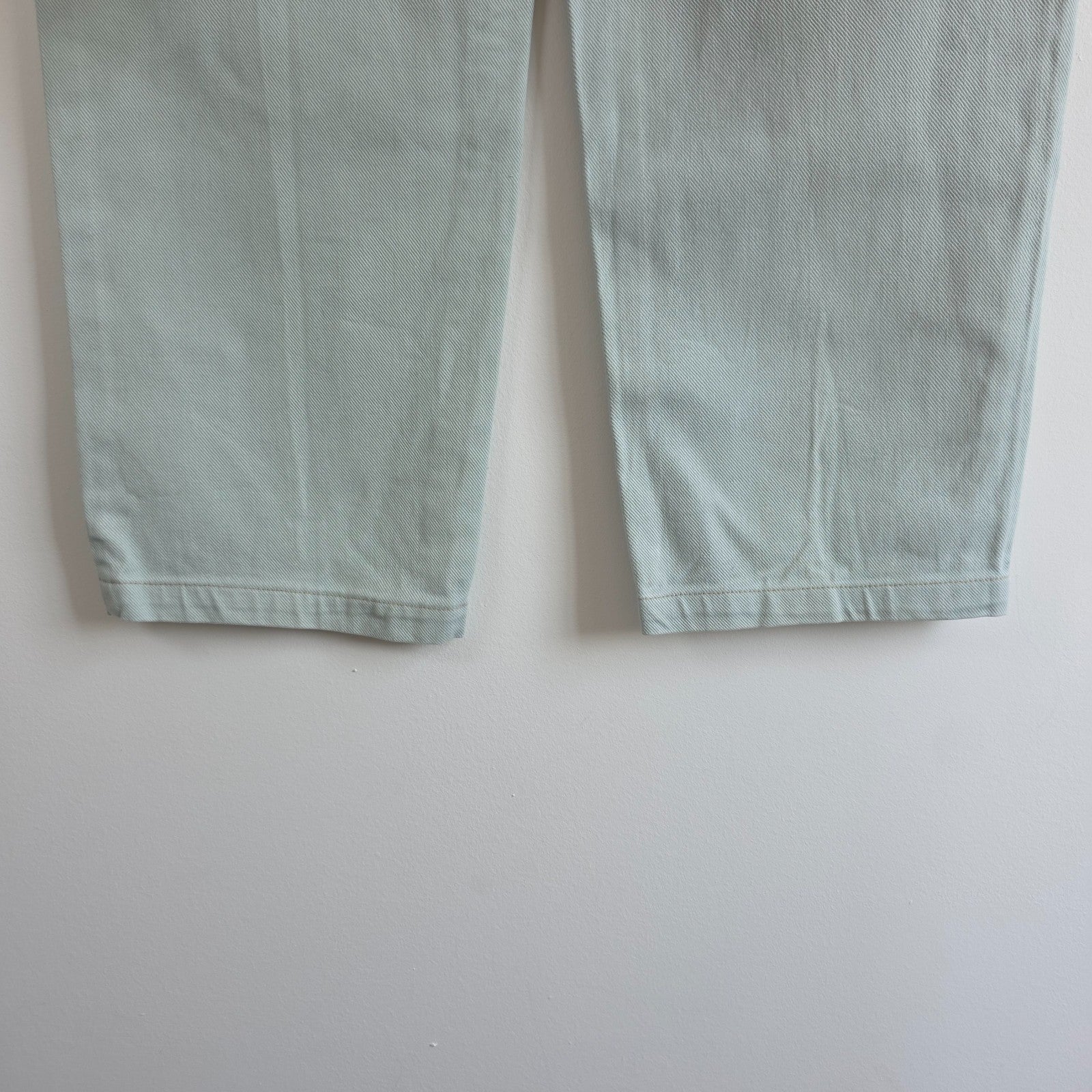 Gap pale mint green straight leg jeans with high rise and 100% cotton material.
