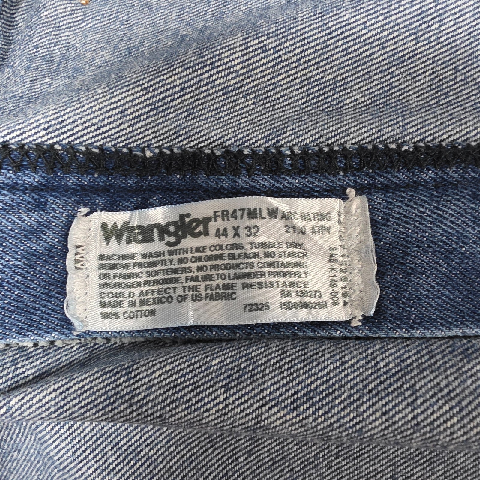Wrangler FR Flame Resistant Jeans Men’s W44 L32 Black Straight Cotton Denim