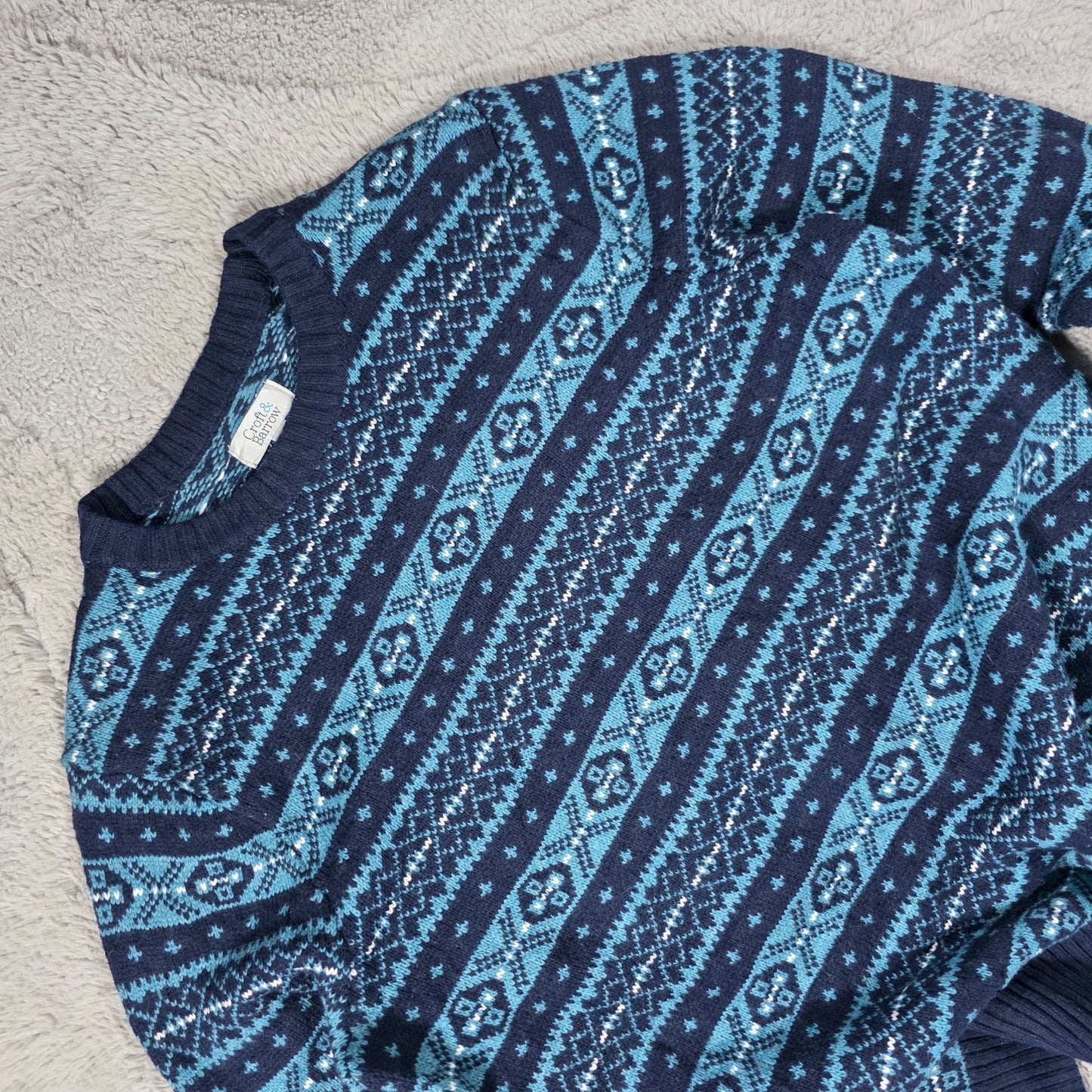 Croft &amp; Barrow Men’s Patterned Knit Sweater Navy Blue Size L Vintage Style