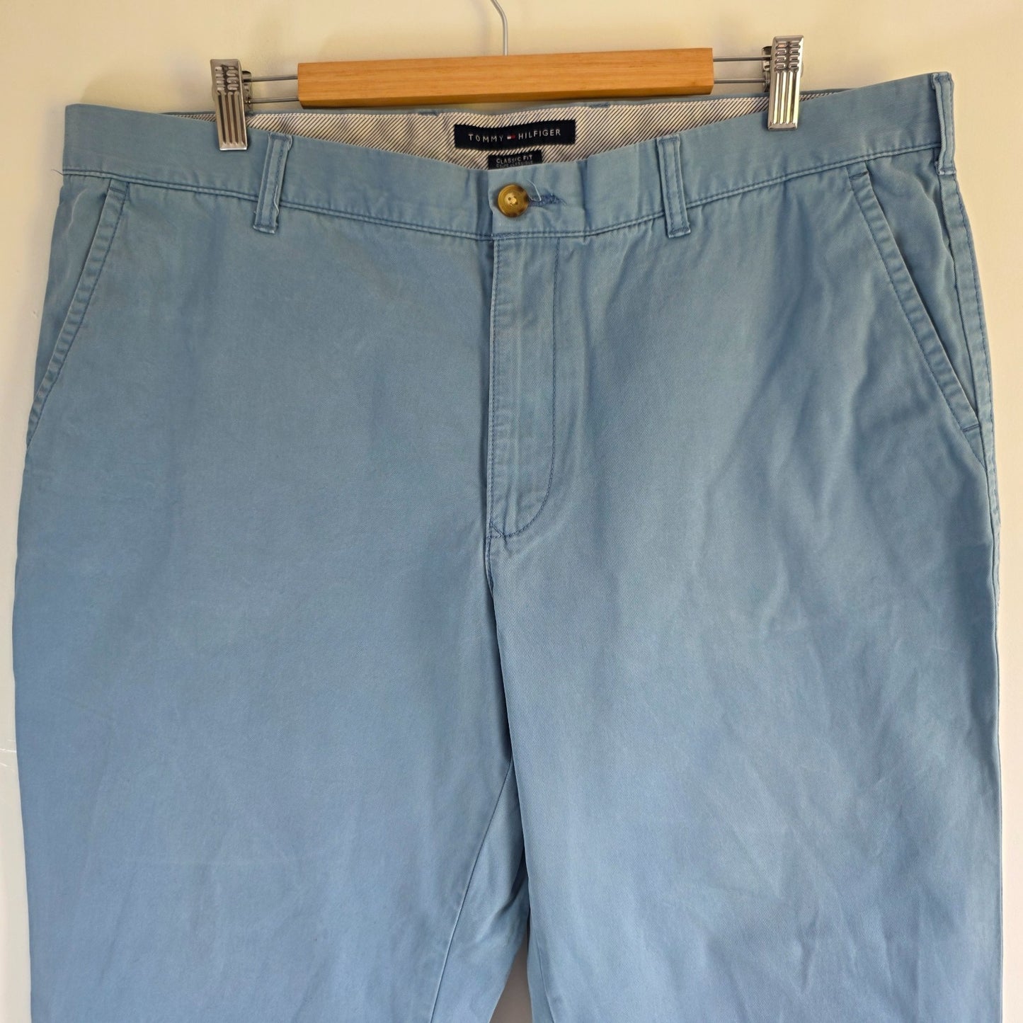 Tommy Hilfiger Men's Chino Trousers W40 L30 Light Blue Straight Preppy Casual