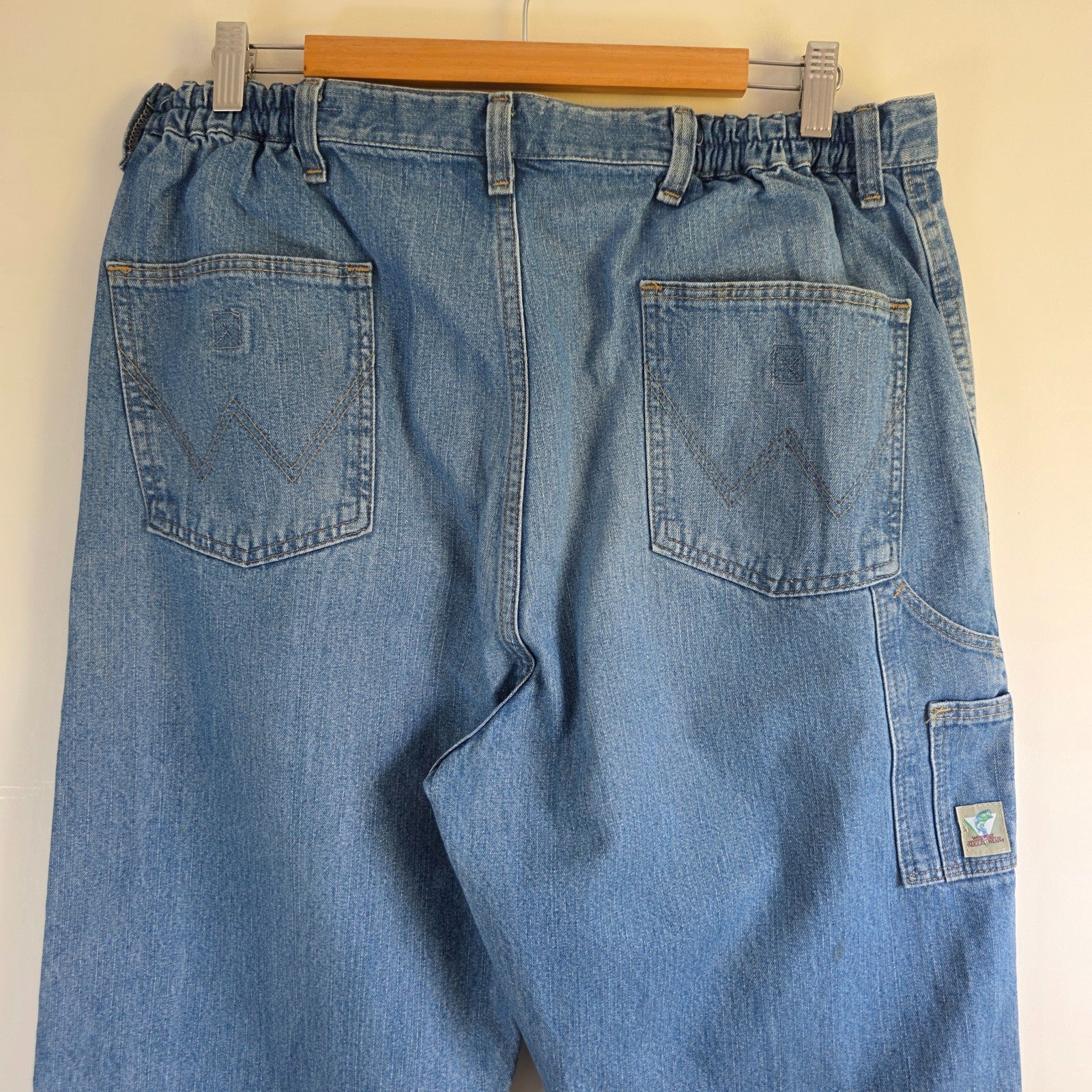 Vintage Wrangler Rugged Wear Carpenter Jeans W35 L35 Relaxed Fit Blue Workwear
