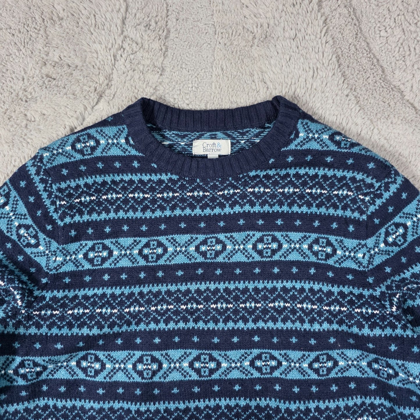 Croft &amp; Barrow Men’s Patterned Knit Sweater Navy Blue Size L Vintage Style