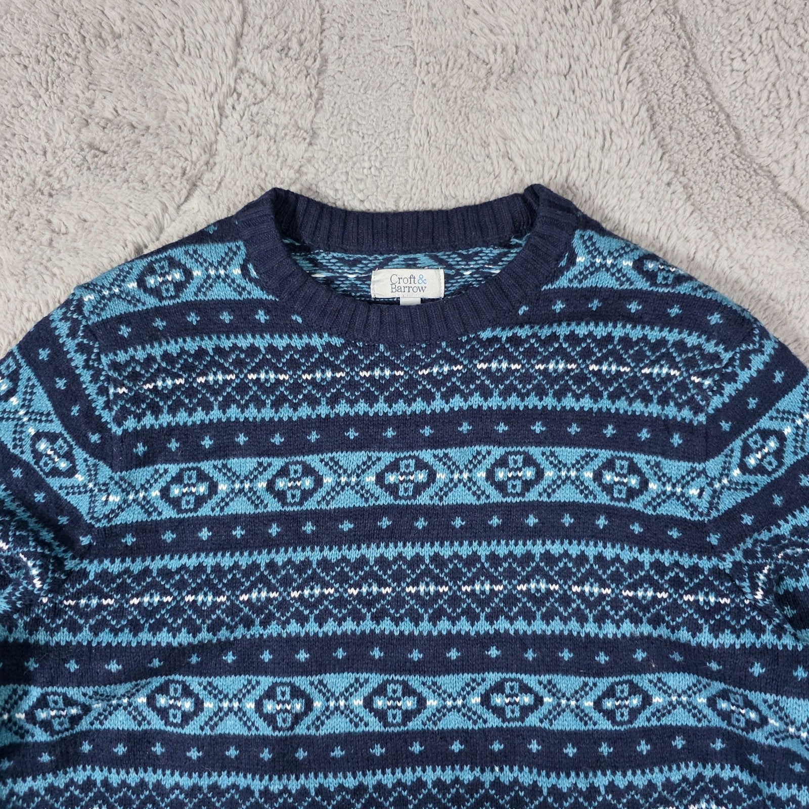 Croft &amp; Barrow Men’s Patterned Knit Sweater Navy Blue Size L Vintage Style