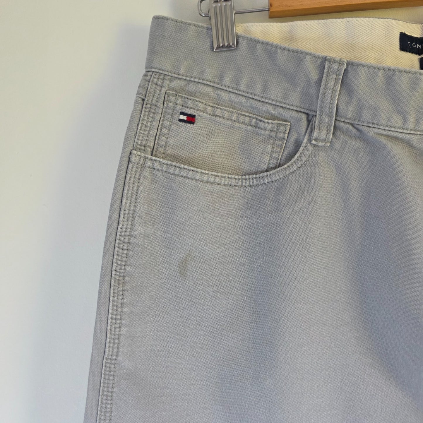 Tommy Hilfiger Custom Fit Chino Trousers W34 L30 Grey Straight Cotton Men's