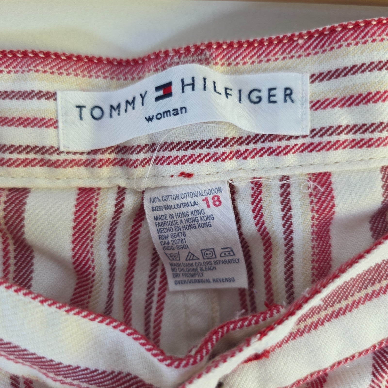 Vintage Tommy Hilfiger Women’s Stripe Jeans W38 L31 Red White Straight Leg Cotto