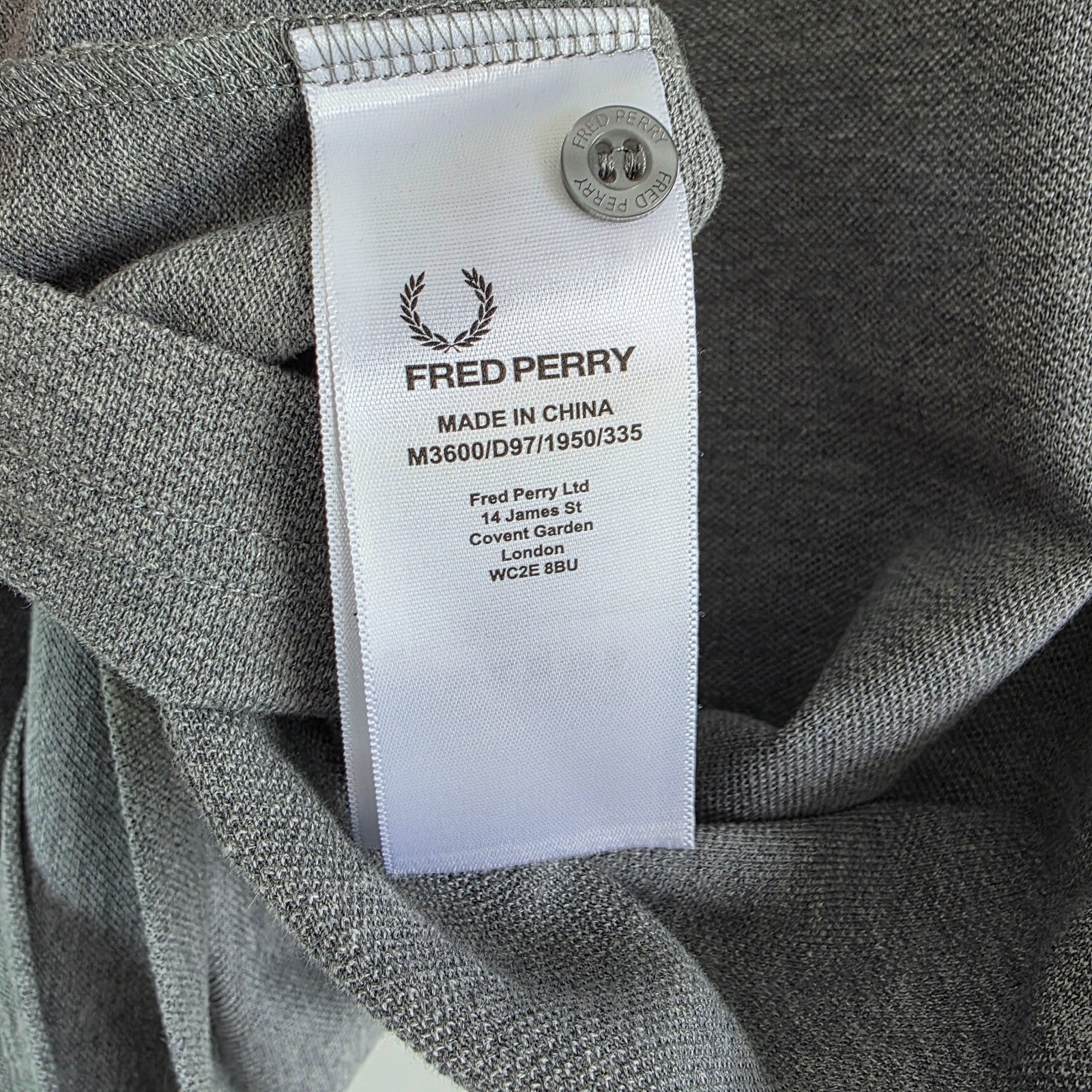 Fred Perry Twin Tipped Polo Shirt Grey Medium Cotton Mod Preppy Casual Logo Top