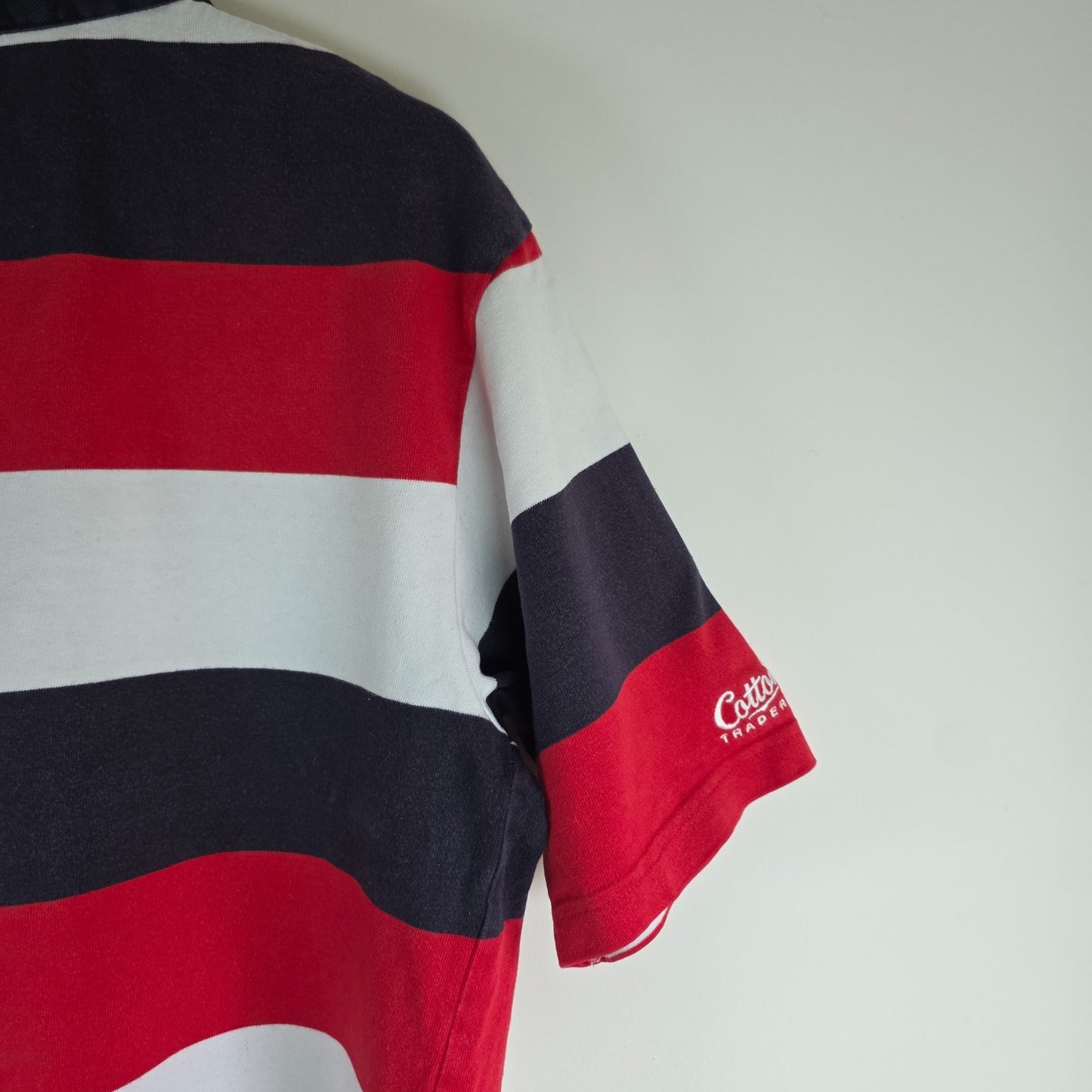 Budweiser blue striped rugby shirt with logo, 100% cotton, vintage style.