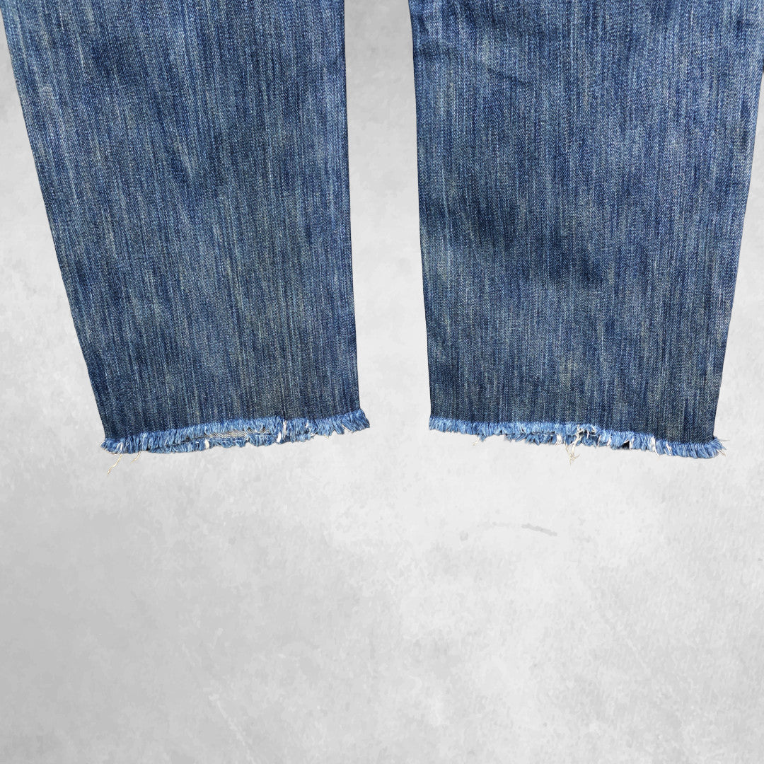 Levi’s 511 Jeans W36 Cropped Blue Raw Hem Distressed Y2K Streetwear Men’s