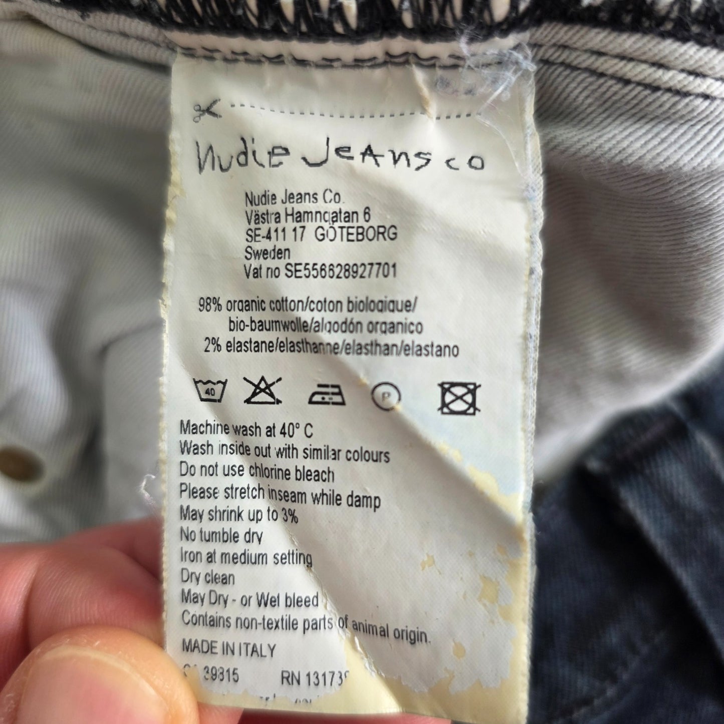 Nudie Jeans Long John Skinny W31 L30 Black Stretch Denim Men’s Italy