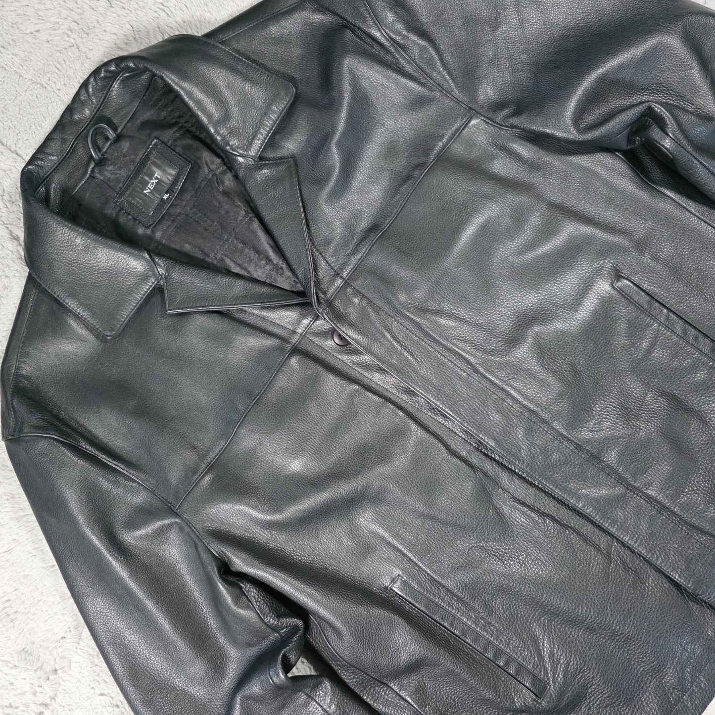 Next Men’s Leather Jacket Black XL Genuine Leather Button Front